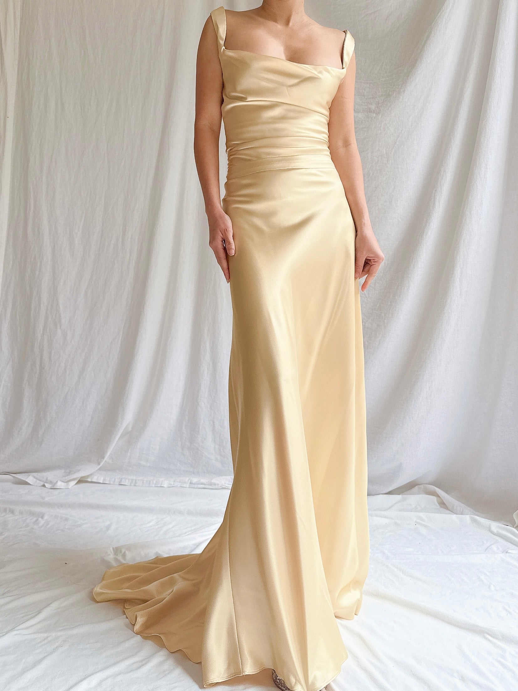 1990s Gold Satin Gown - M/6 | G O S S A M E R 1990s Gold Satin Gown - M/6 | G O S S A M E R