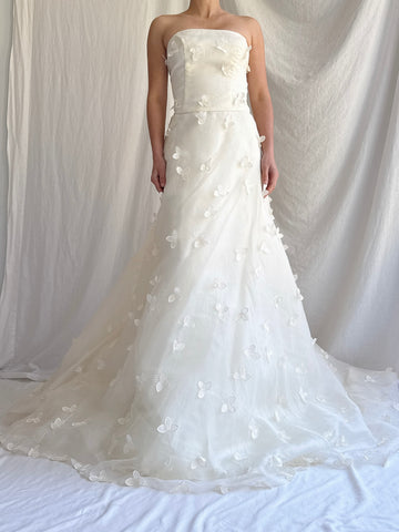 Vintage Silk Organza Trillium Flower Gown - M