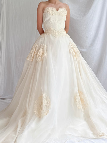 1950s Organza Sweetheart Gown - XS