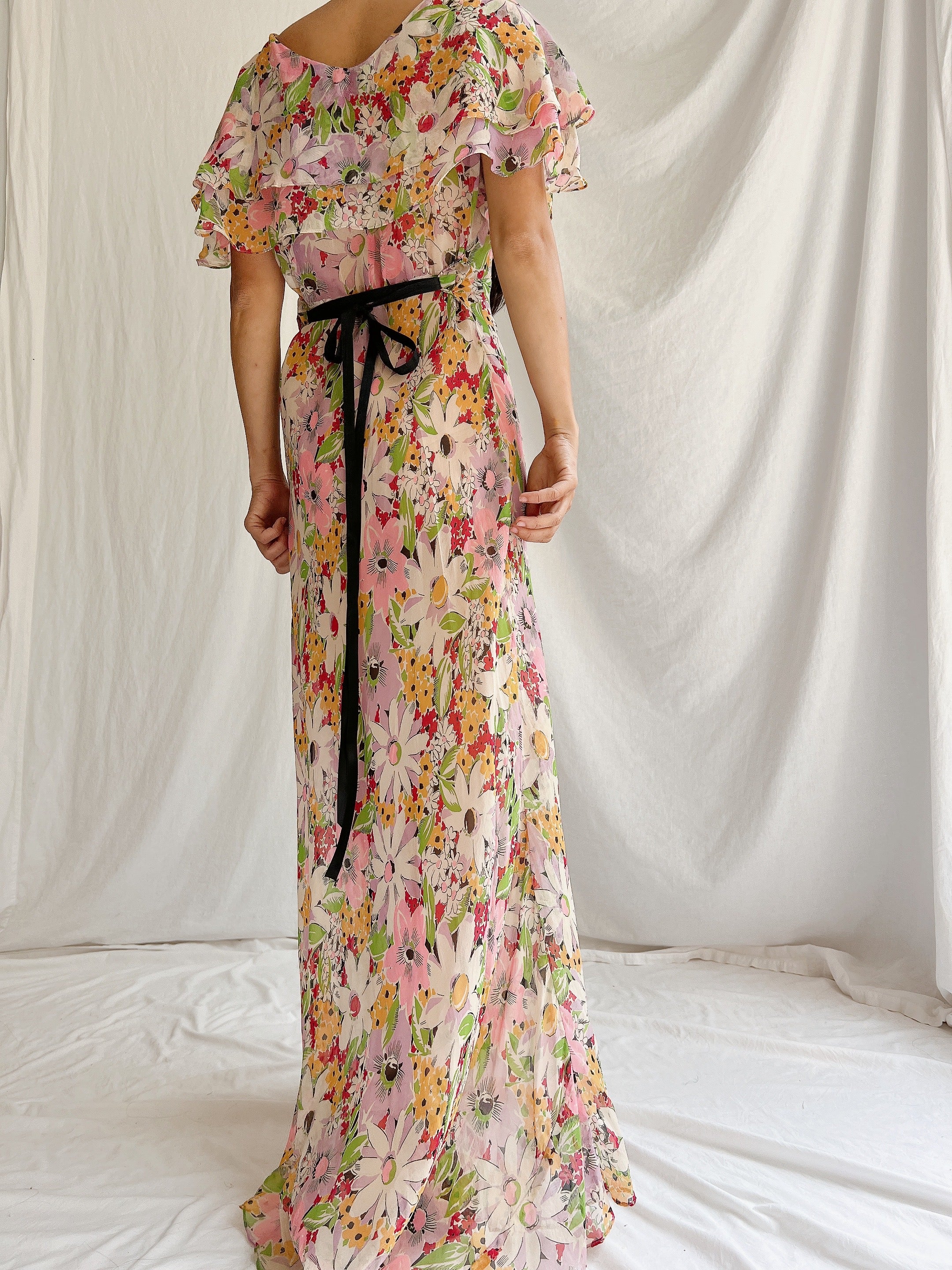 1930s Silk Floral Gown - XS/S