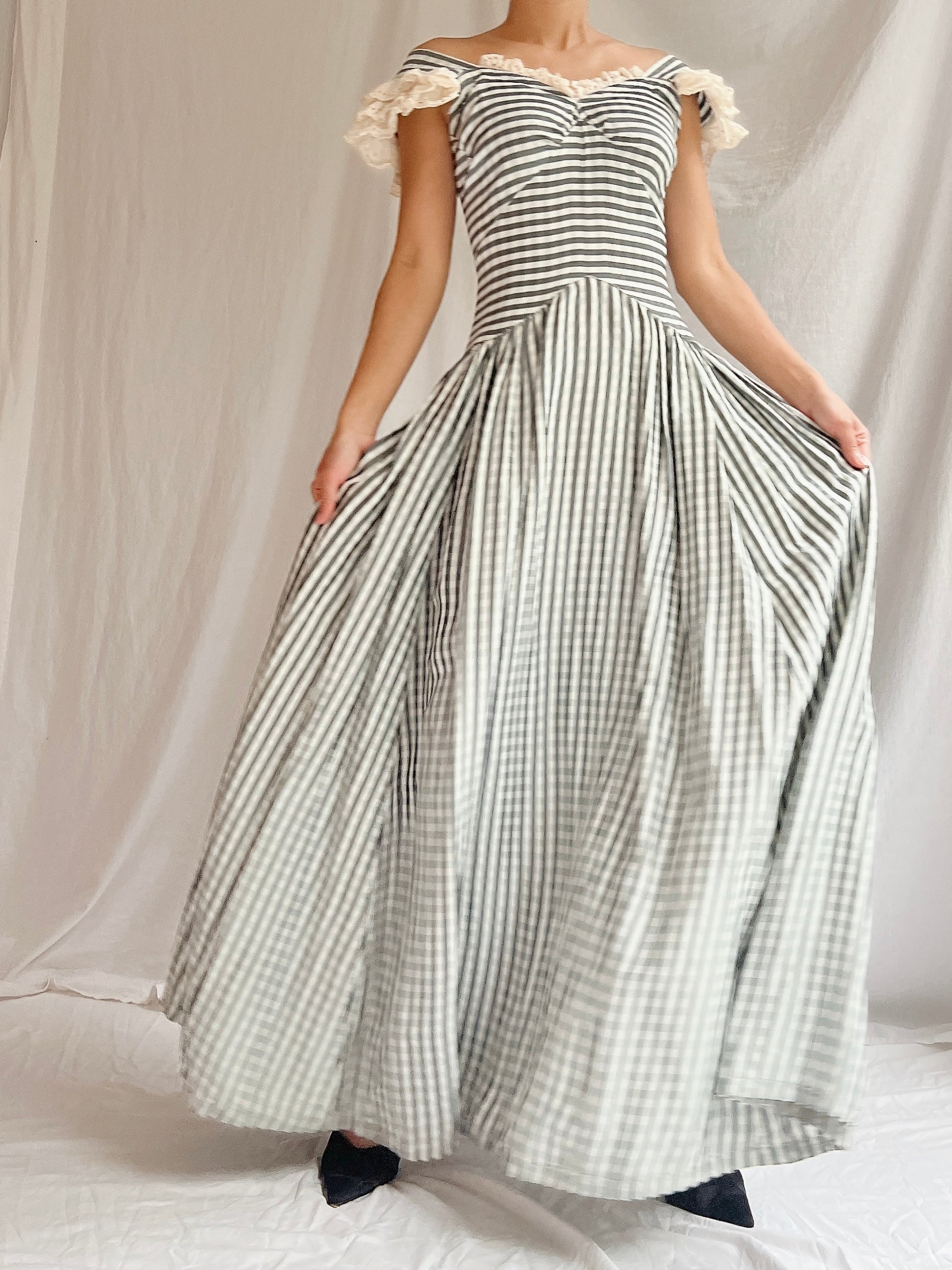 1930s Checkered Taffeta Gown - XS