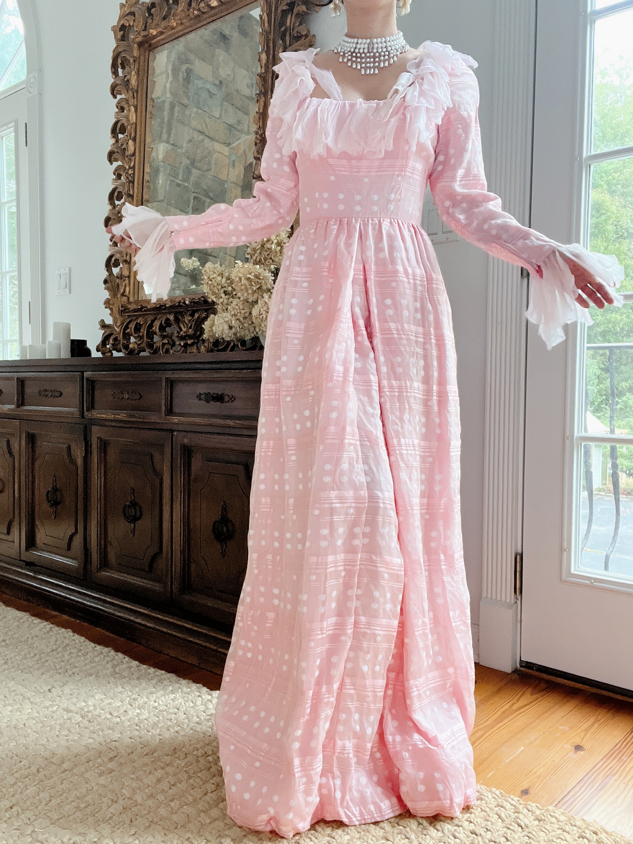 1960s Pink Organza Square Neck Gown - XS/S