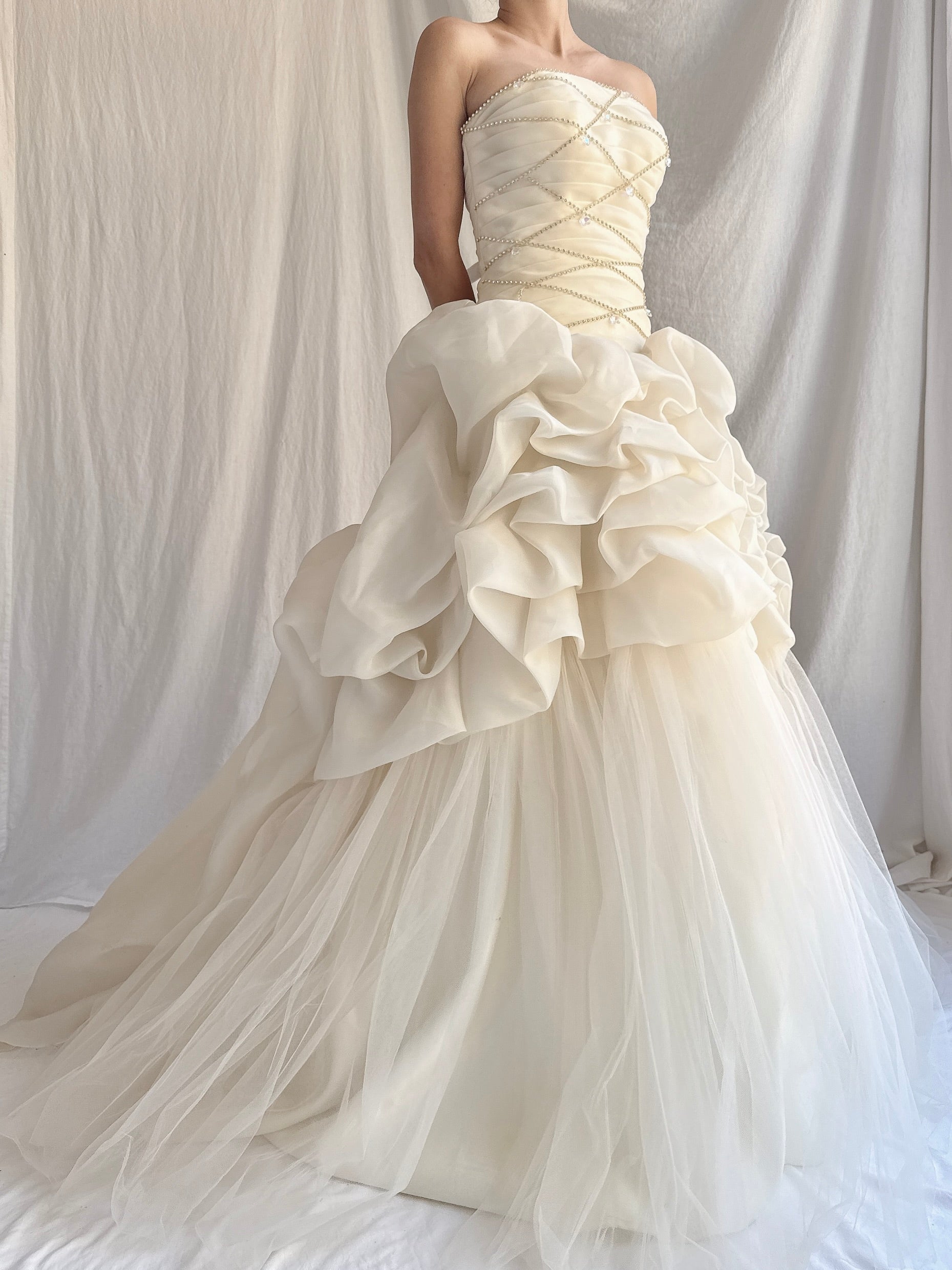 Vintage Buttercream Ruffle Organza Gown - S