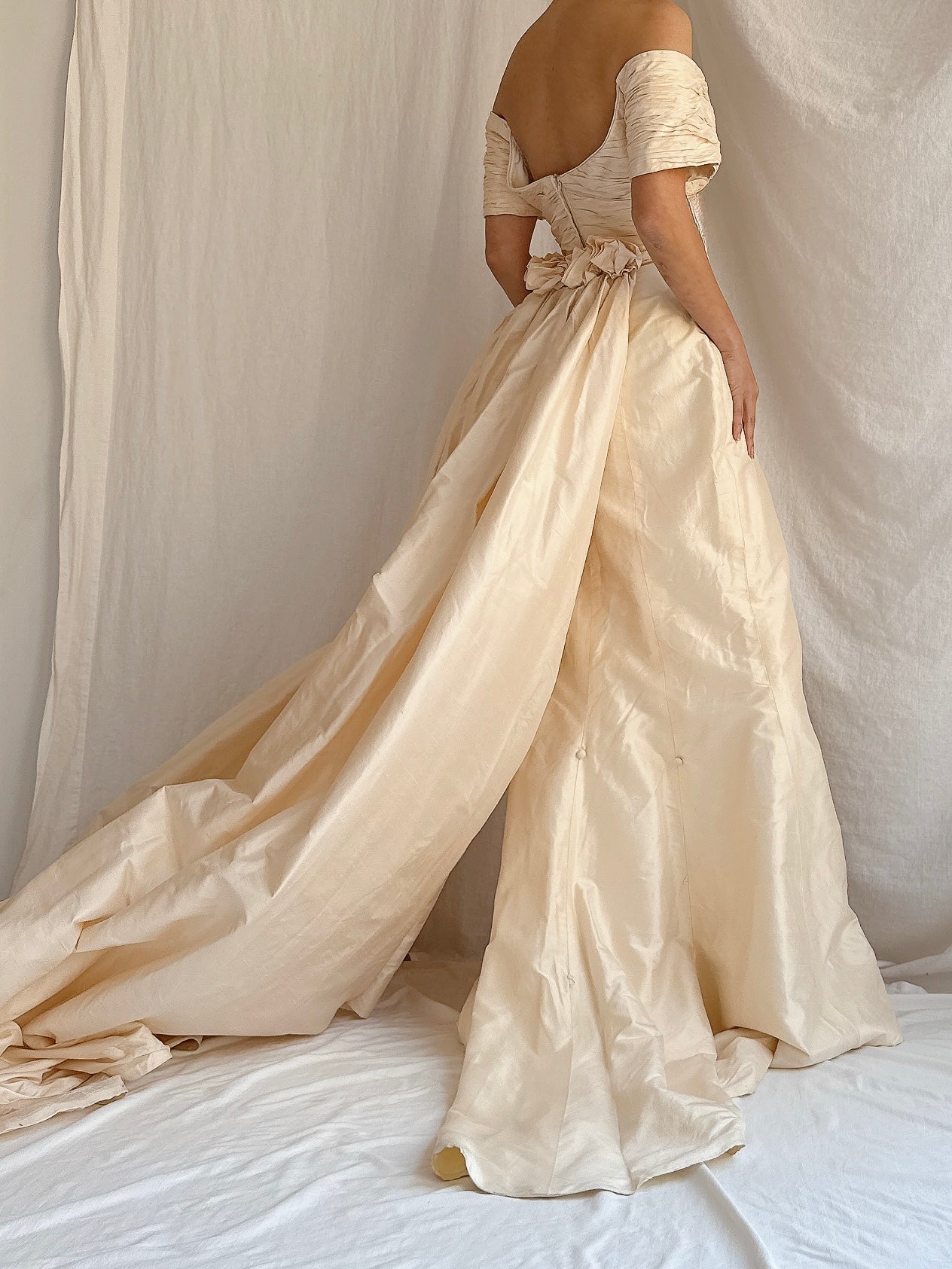 Vintage Silk 2-Piece Off-the-Shoulder Gown - S