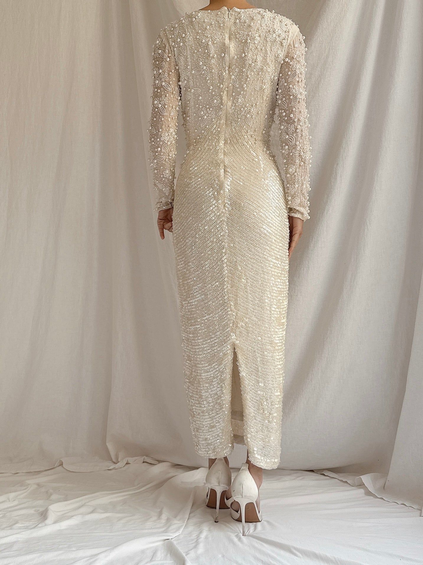 Vintage I. Magnin Silk Beaded Dress - S