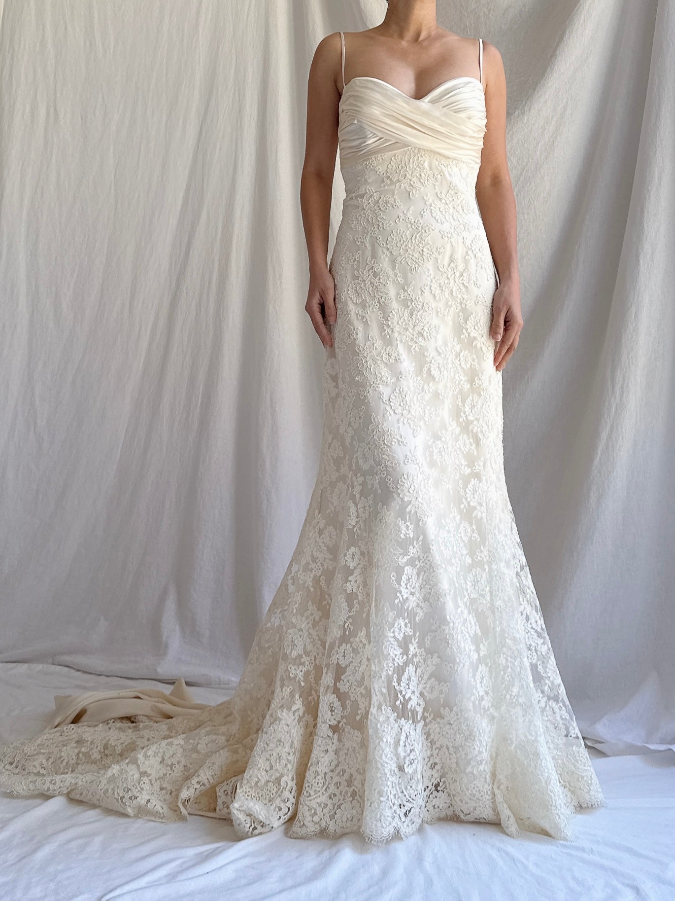 Vintage Alencon Lace and Silk Gown - S/6