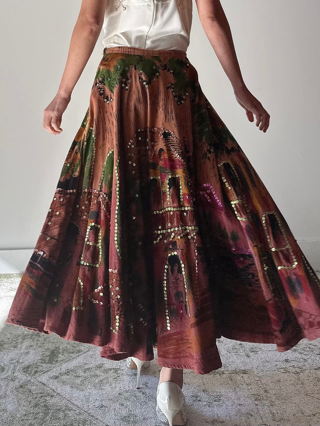 Vintage Monica Velvet Brown Abstract Skirt - M