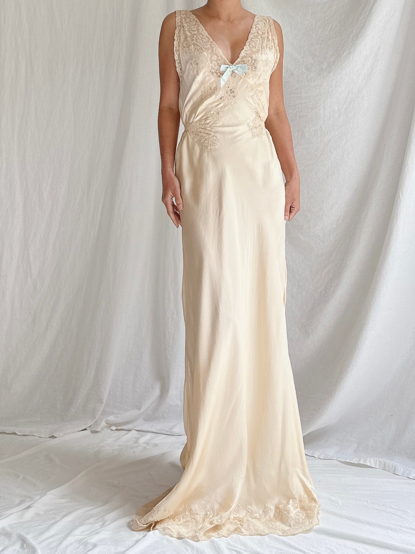 1930s Butter Silk Slip Gown - S