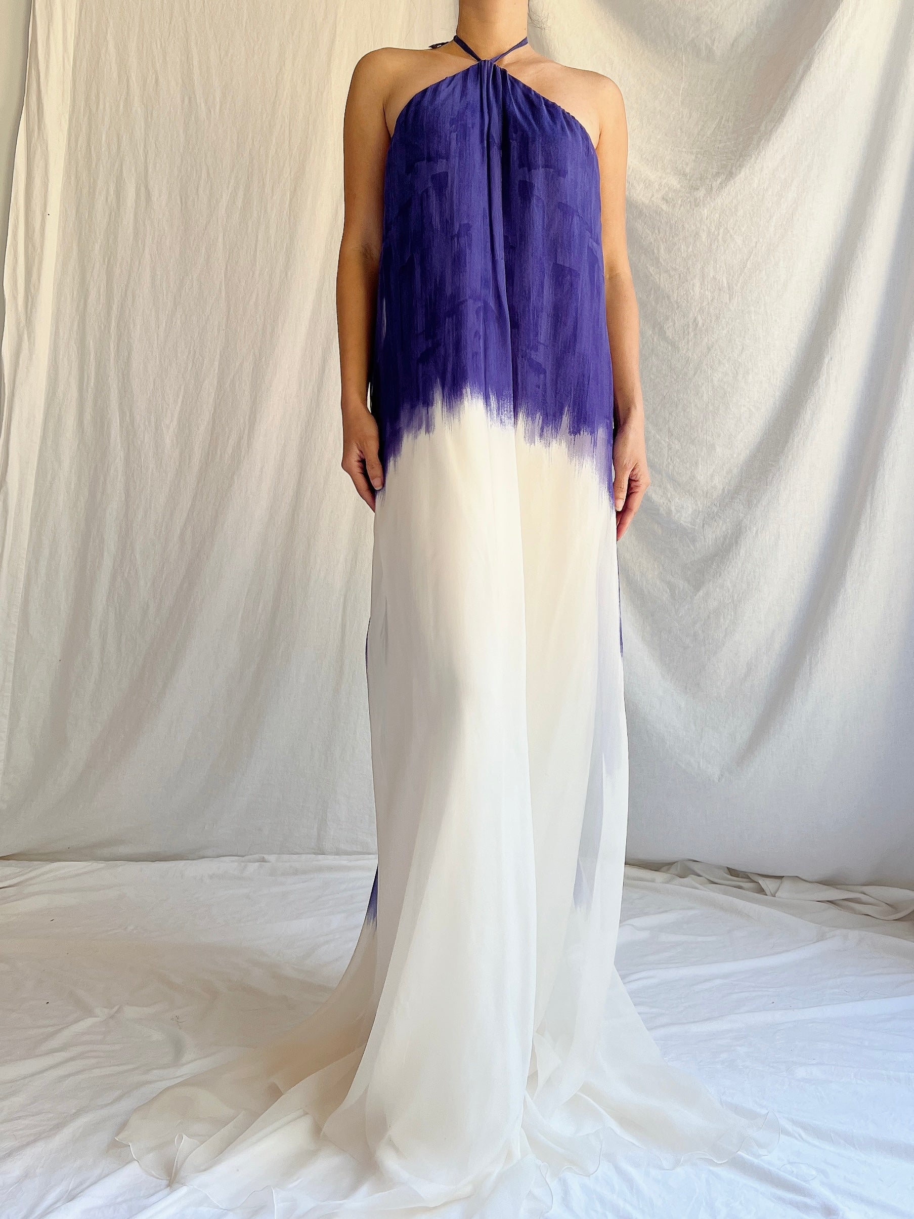 Vintage Silk Watercolor Halter Gown -  OSFM