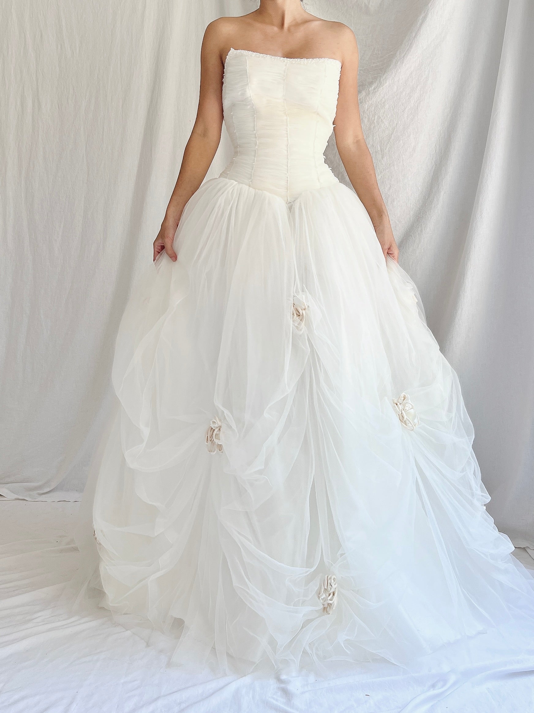 1990s Tulle Ruched Gown - S/8