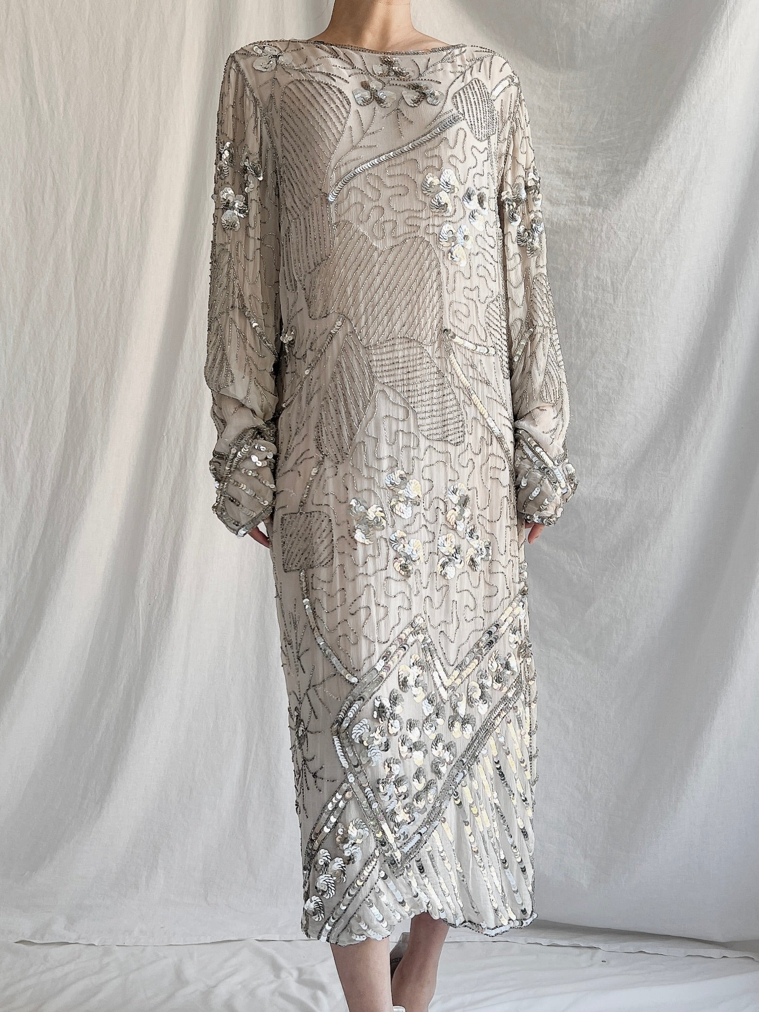 1980s Silk Sequins Dress - M