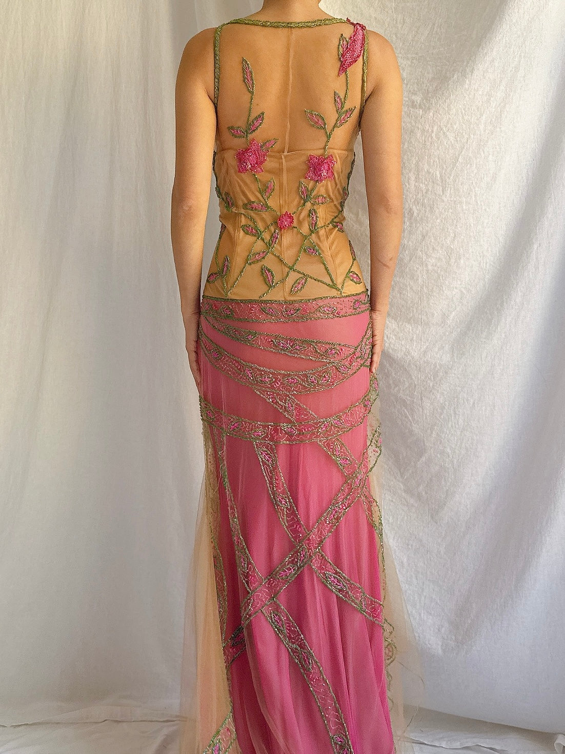 Vintage Couture Tulle/Silk Beaded Gown - M