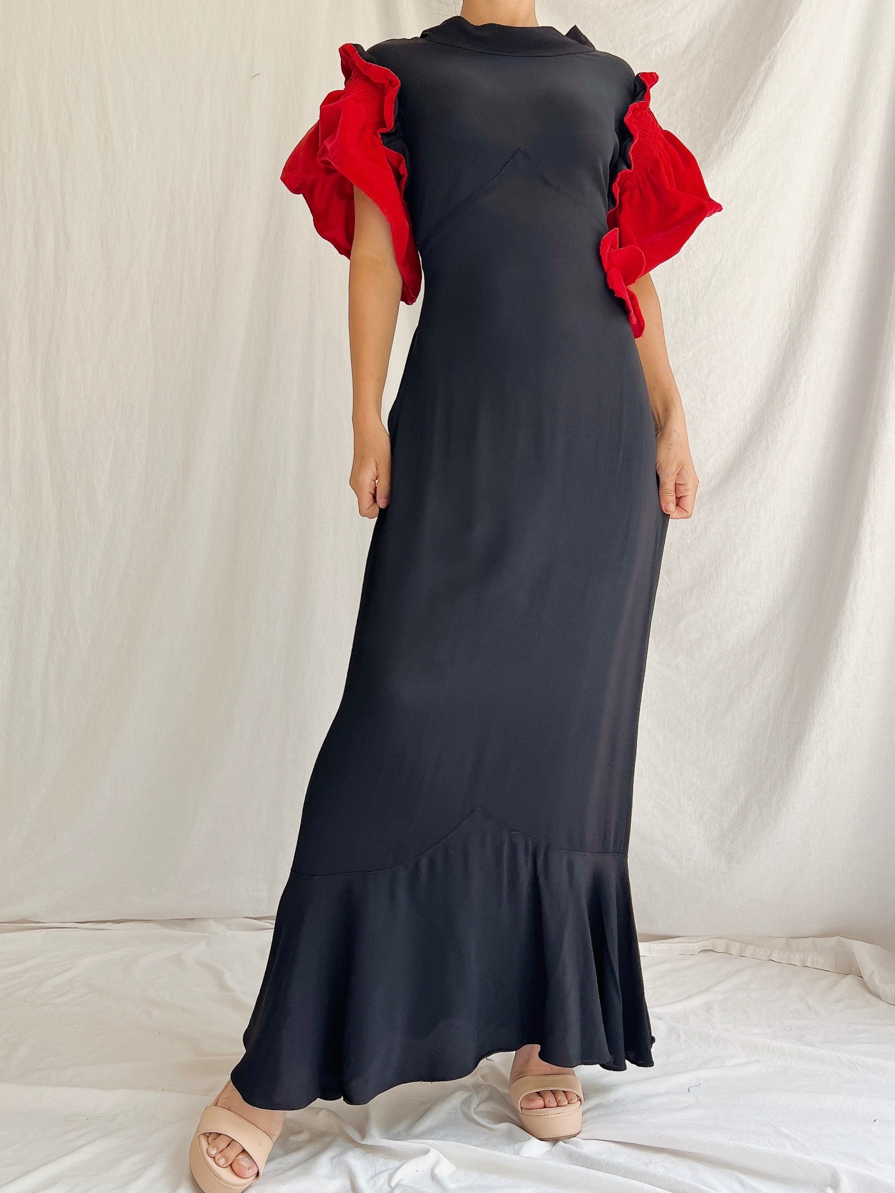 1930s Rayon and Velvet Dress - XS