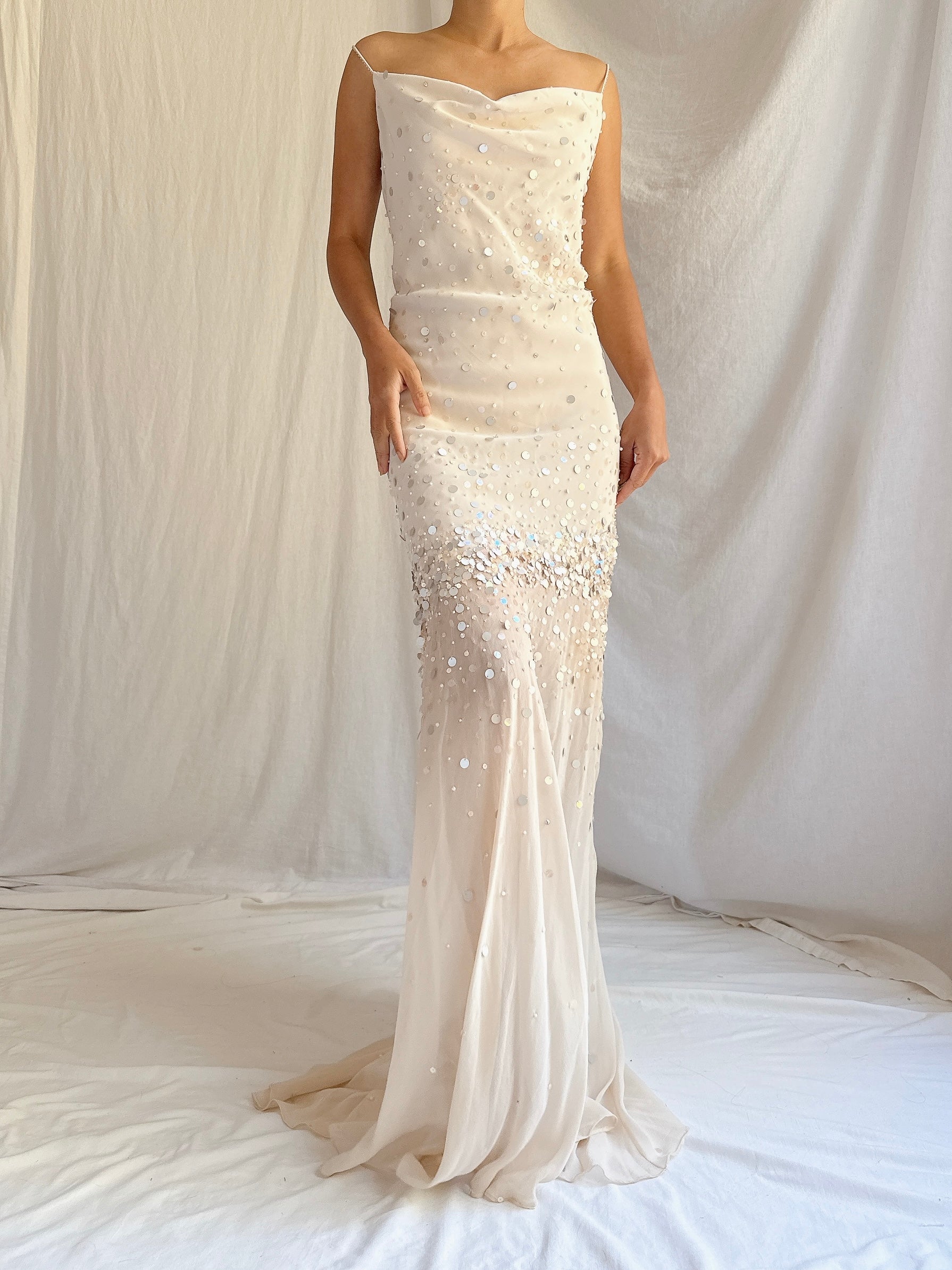 Vintage Beige Chiffon Gown - M/8