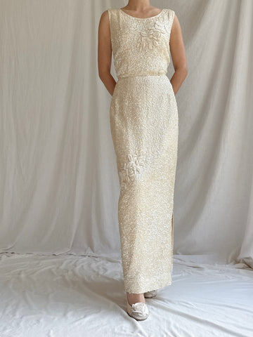 1960s Beaded Rayon Gown - S
