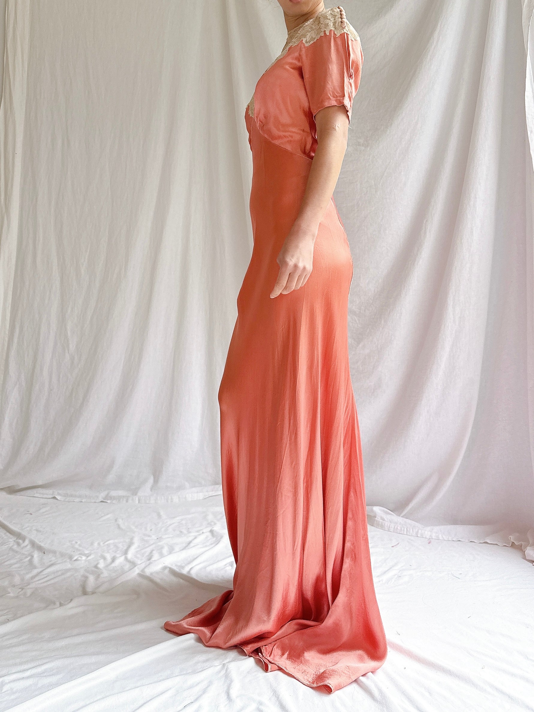 1930s Coral Satin Dress - XS/S