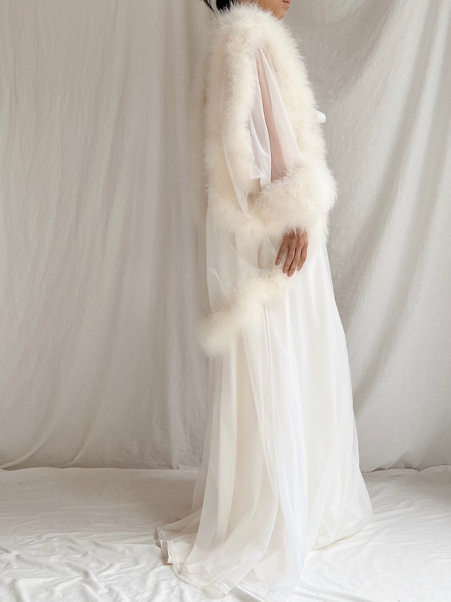 Vintage Sheer Marabou Feather Dressing Robe - OSFM