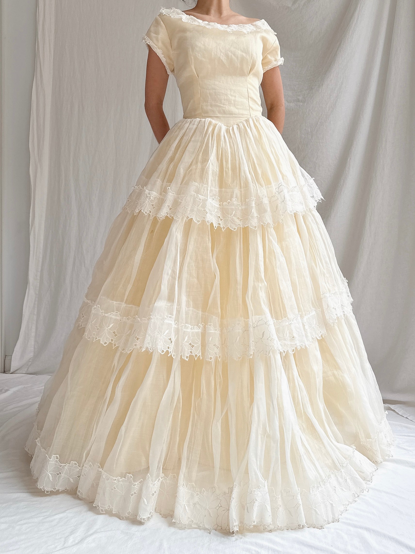 1950s Organdy Tiered Gown - XS
