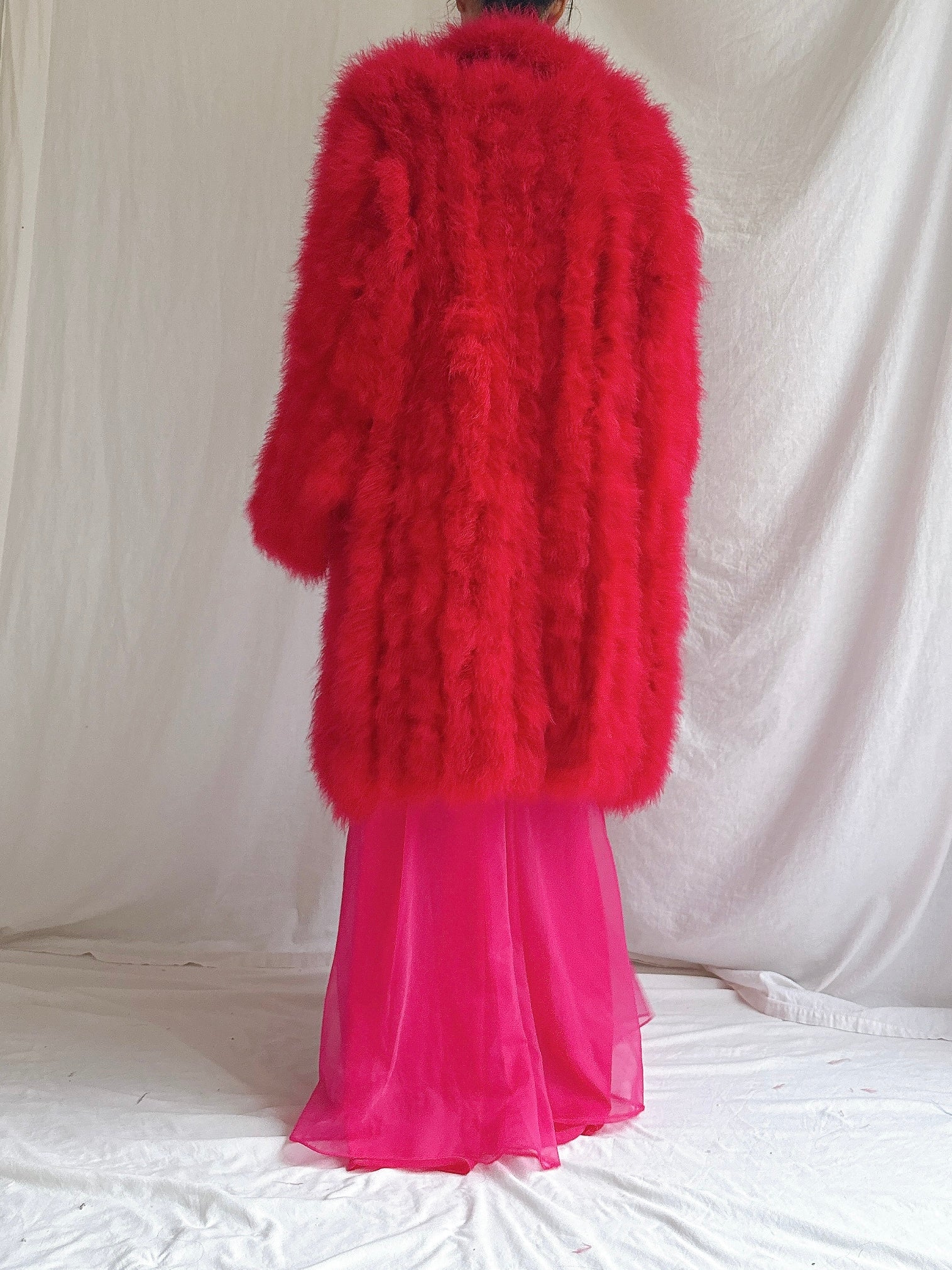 Vintage Red Marabou Duster - OSFM