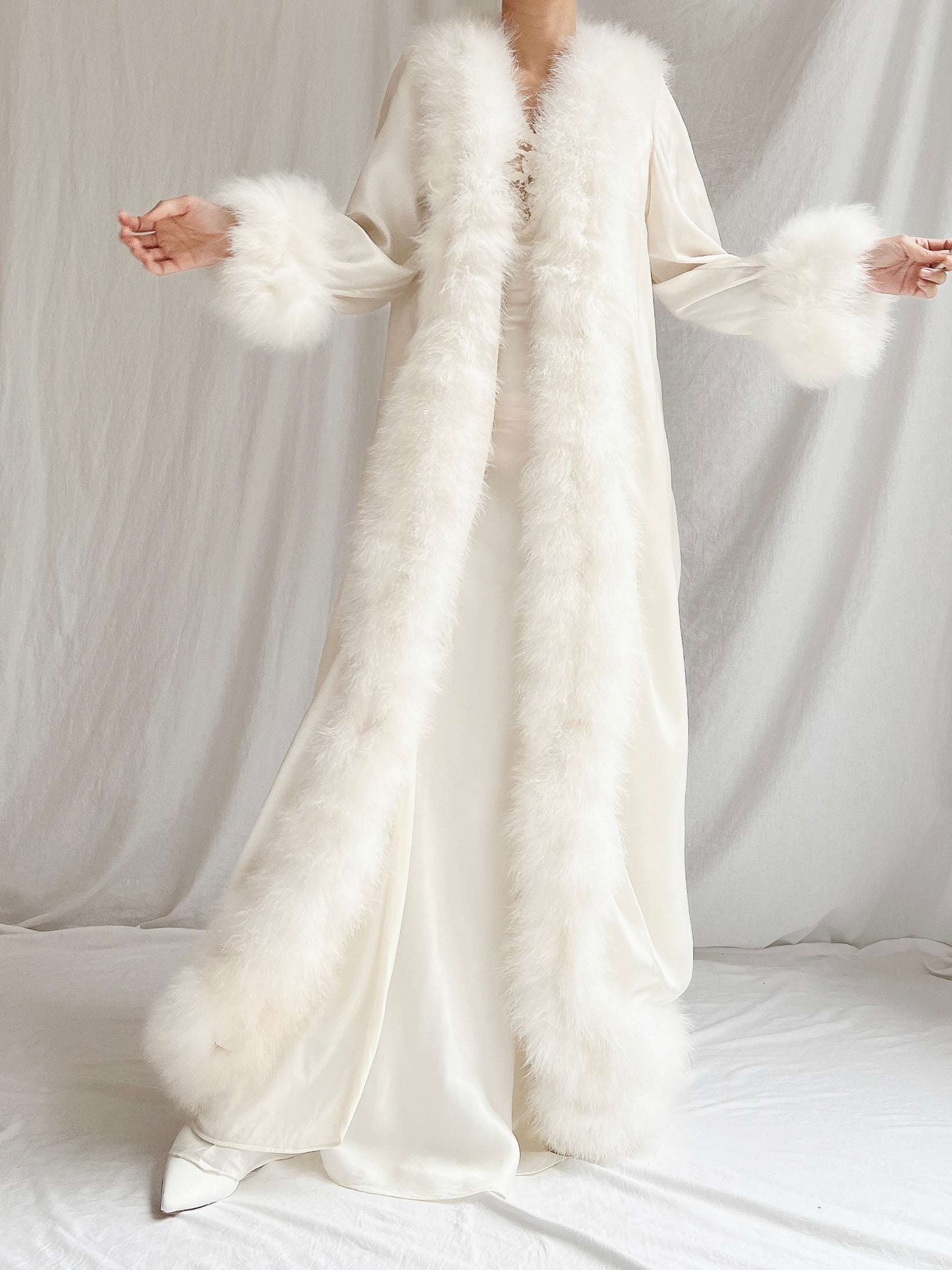 Vintage Claire Sandra Satin Marabou Dressing Gown - OSFM