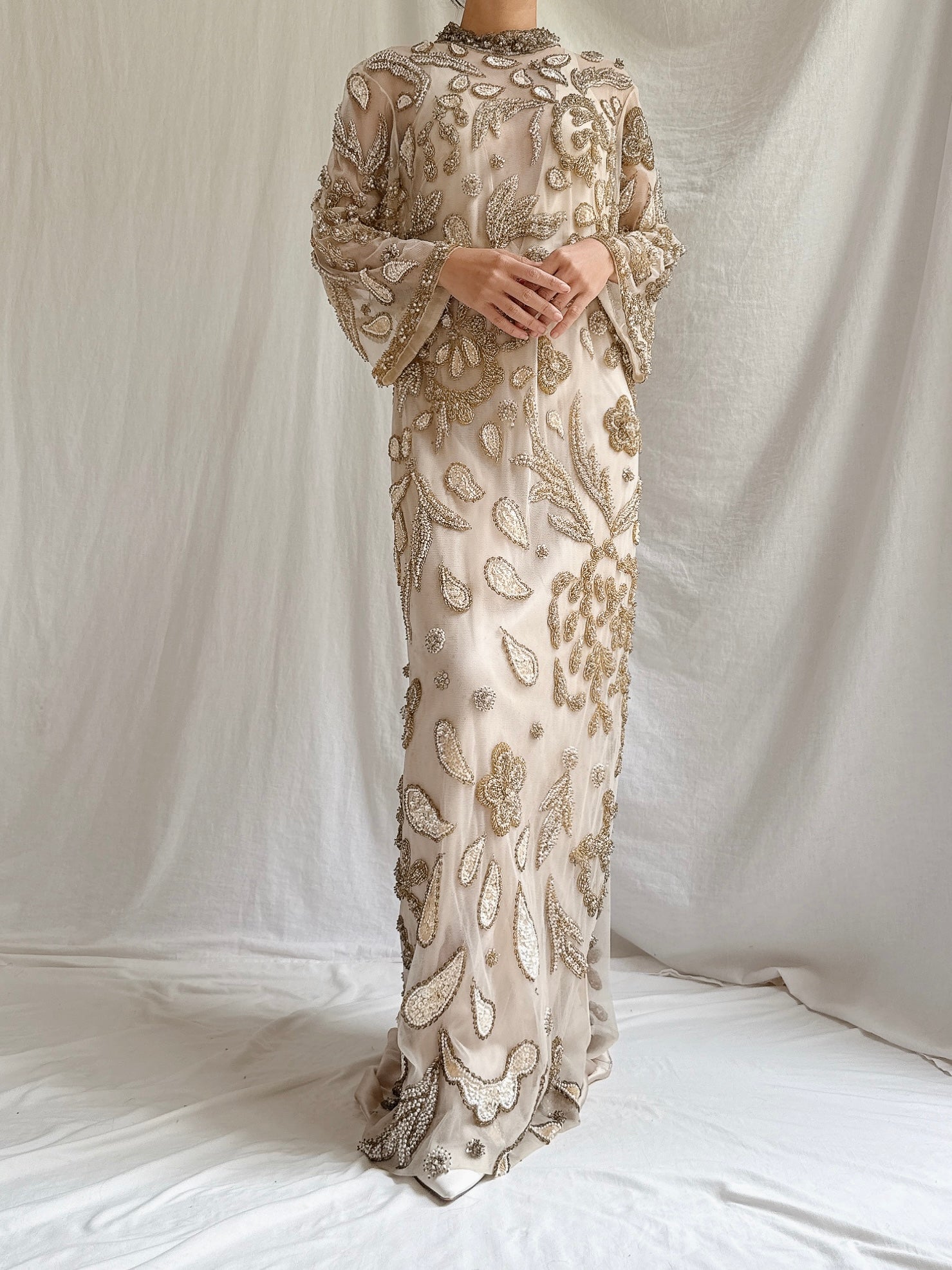 1960s Tulle Beaded Gown - M