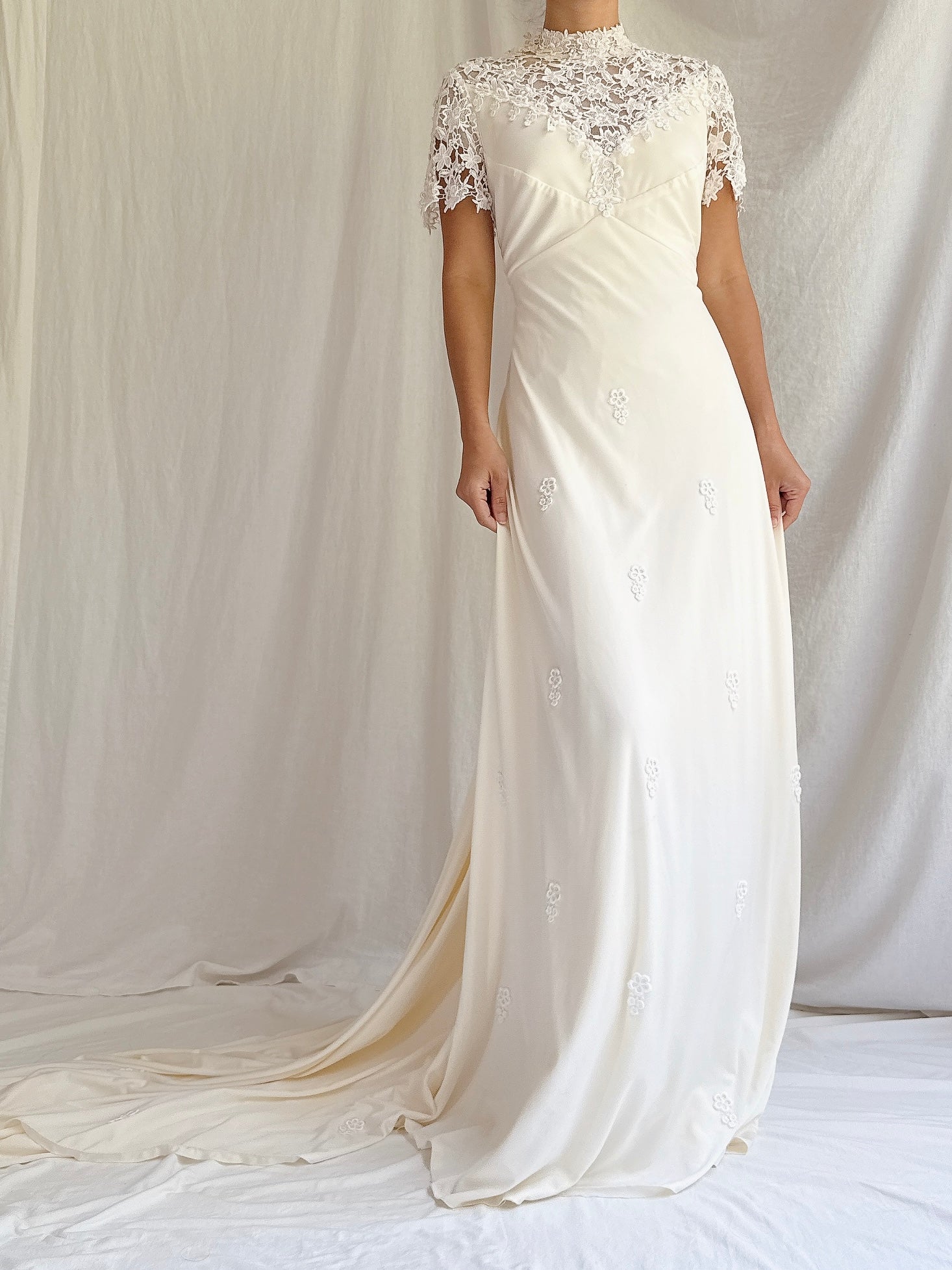 1960s High Neck Jersey Gown - S