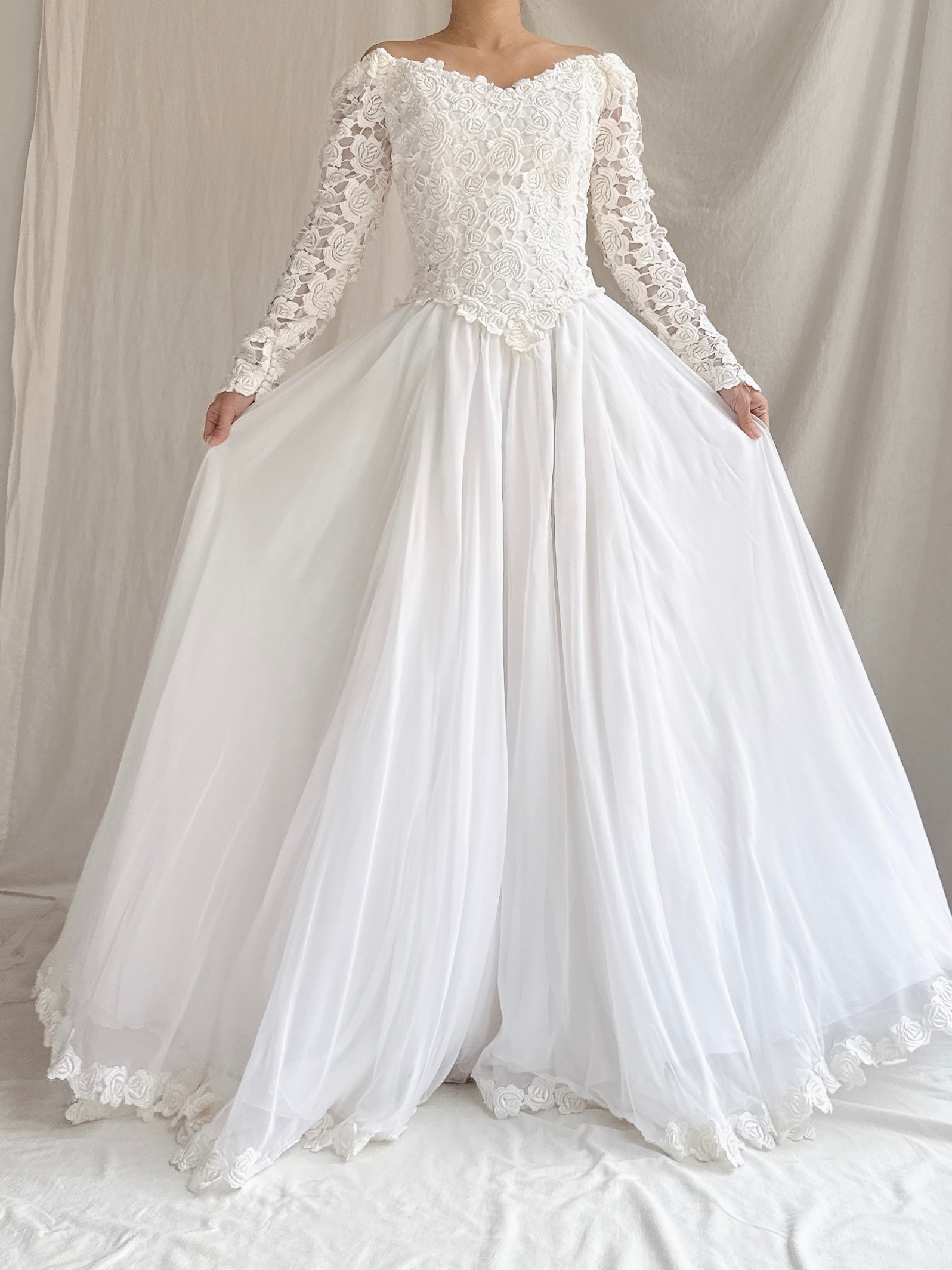 1980s Chiffon Embroidered Gown - S