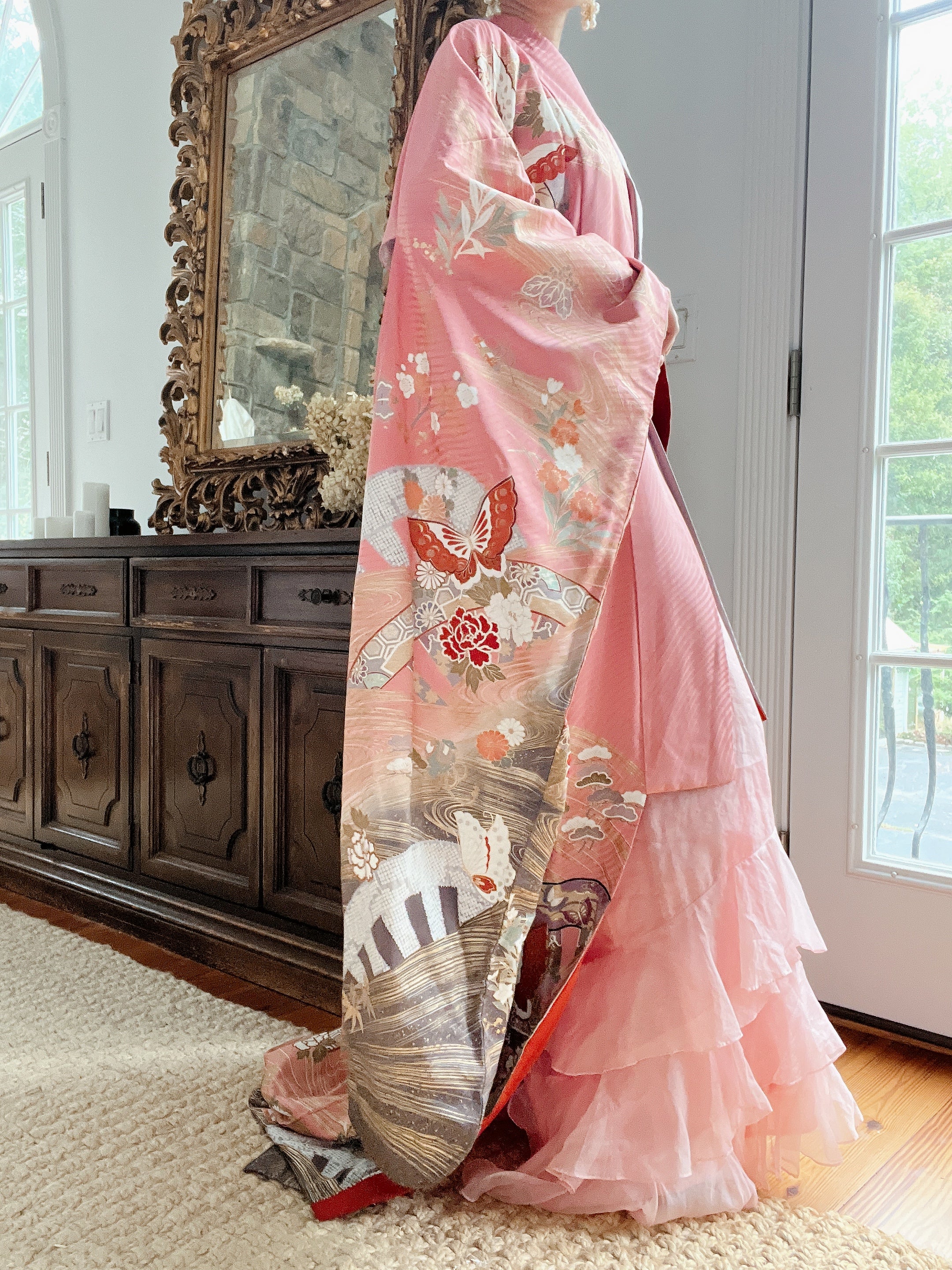 Pink/Coral Silk Kimono