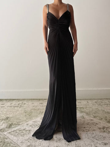 Vintage Satin Pleated Dress - S