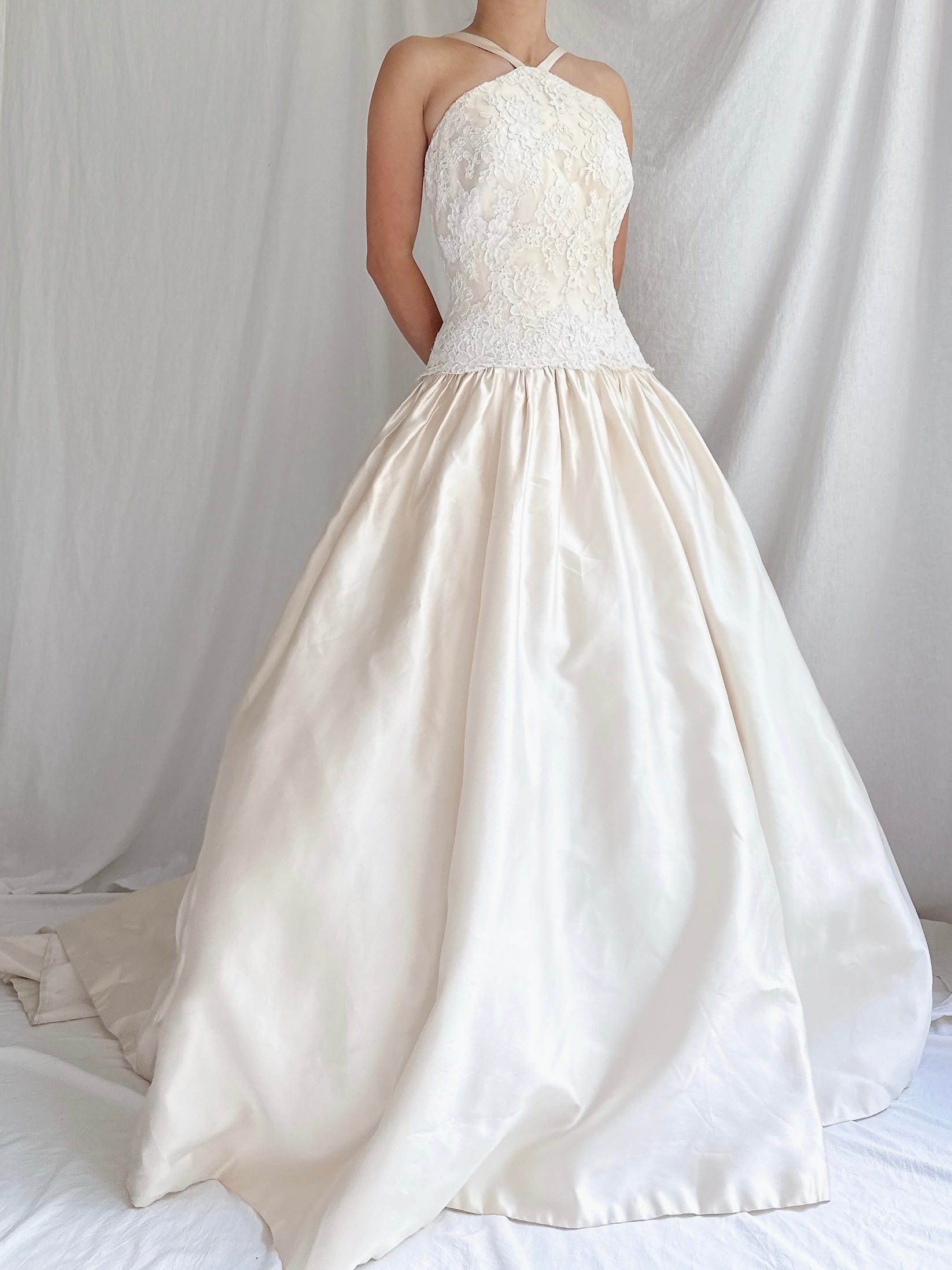 Vintage Halter Dropped Waist Gown - M