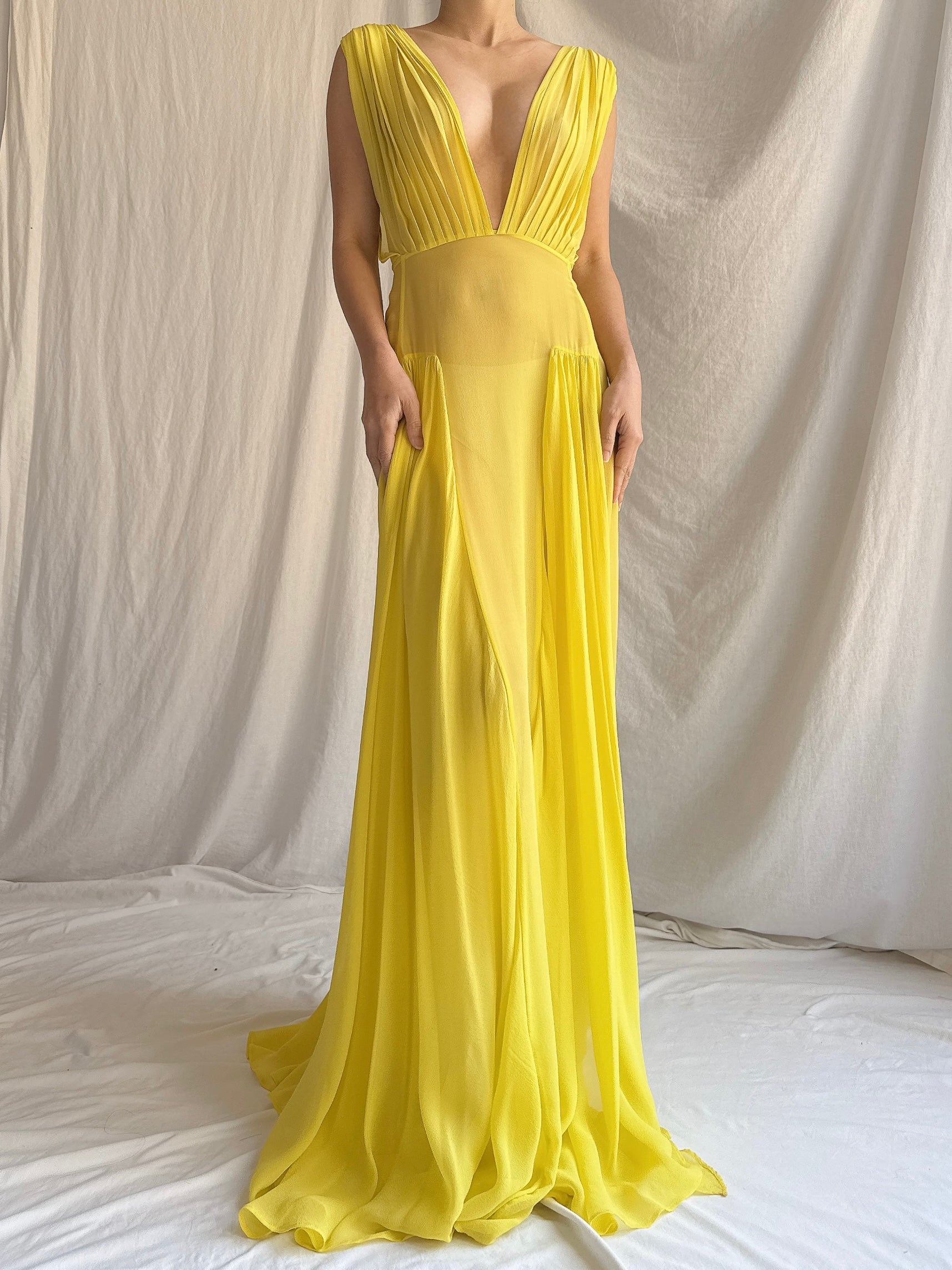 Vintage Sheer Silk Chiffon Gown - M