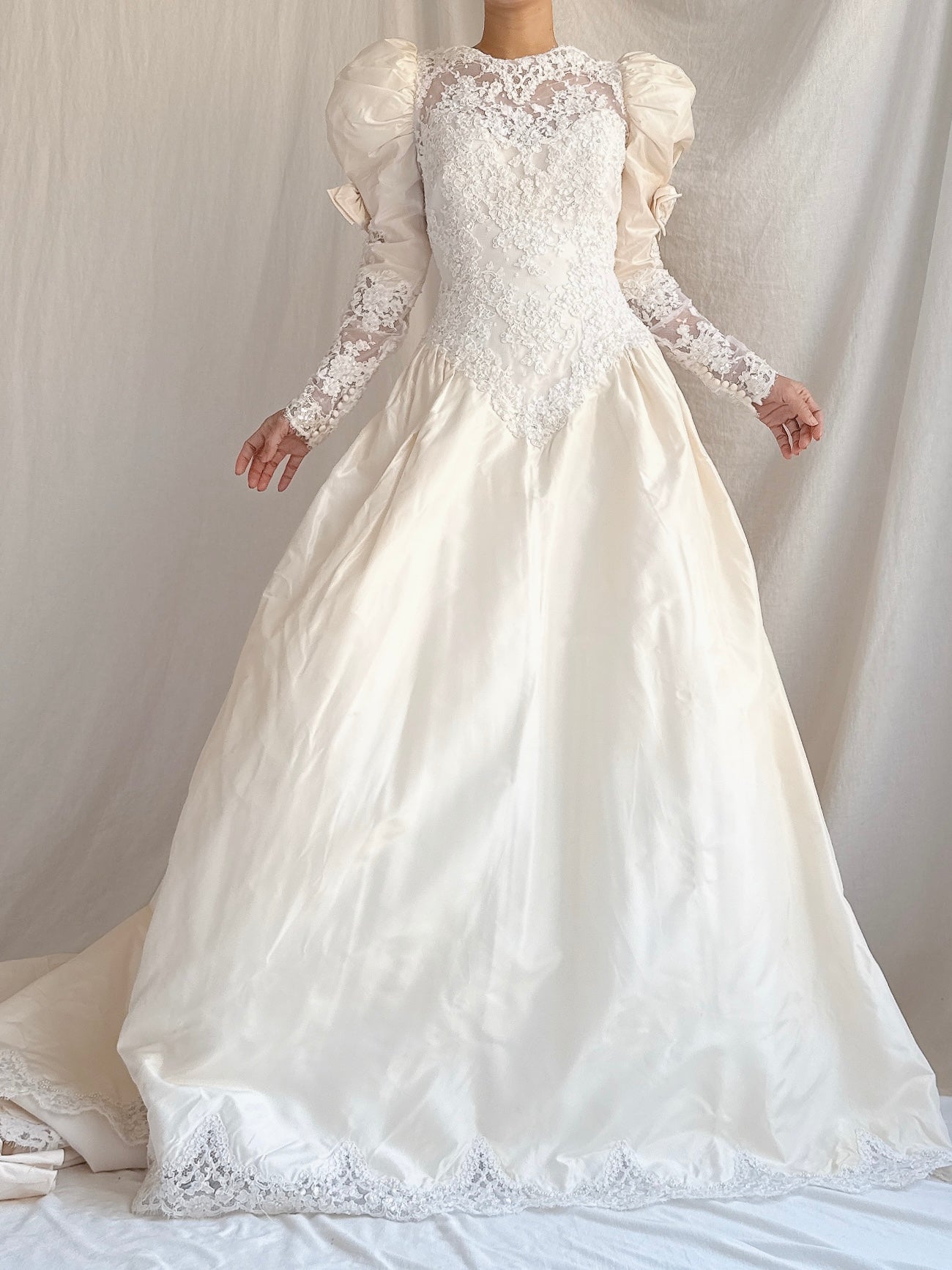 Vintage Silk Puff Sleeve Gown - S/M