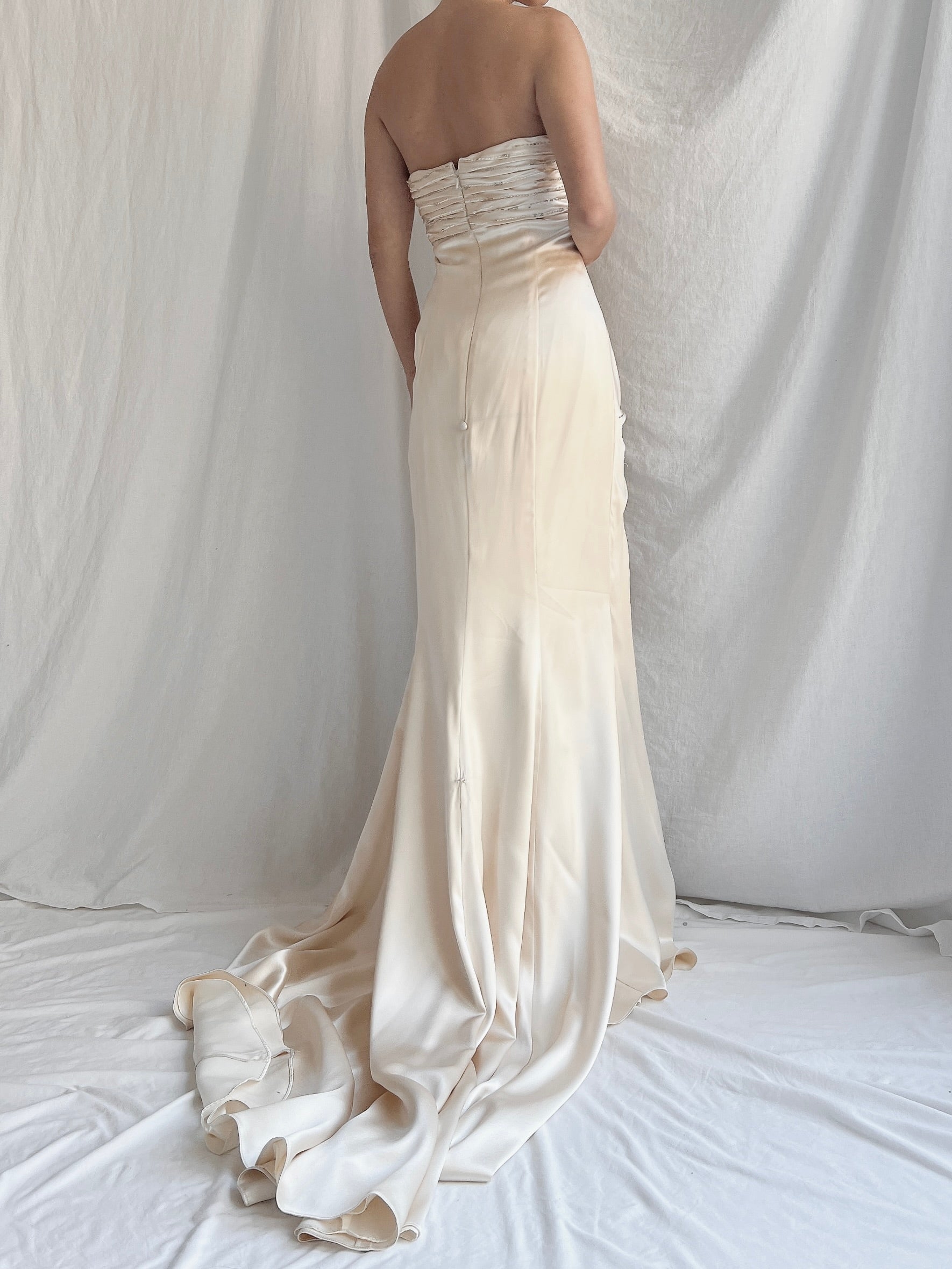 Vintage Silk Embellished Dropped Waist Gown - S