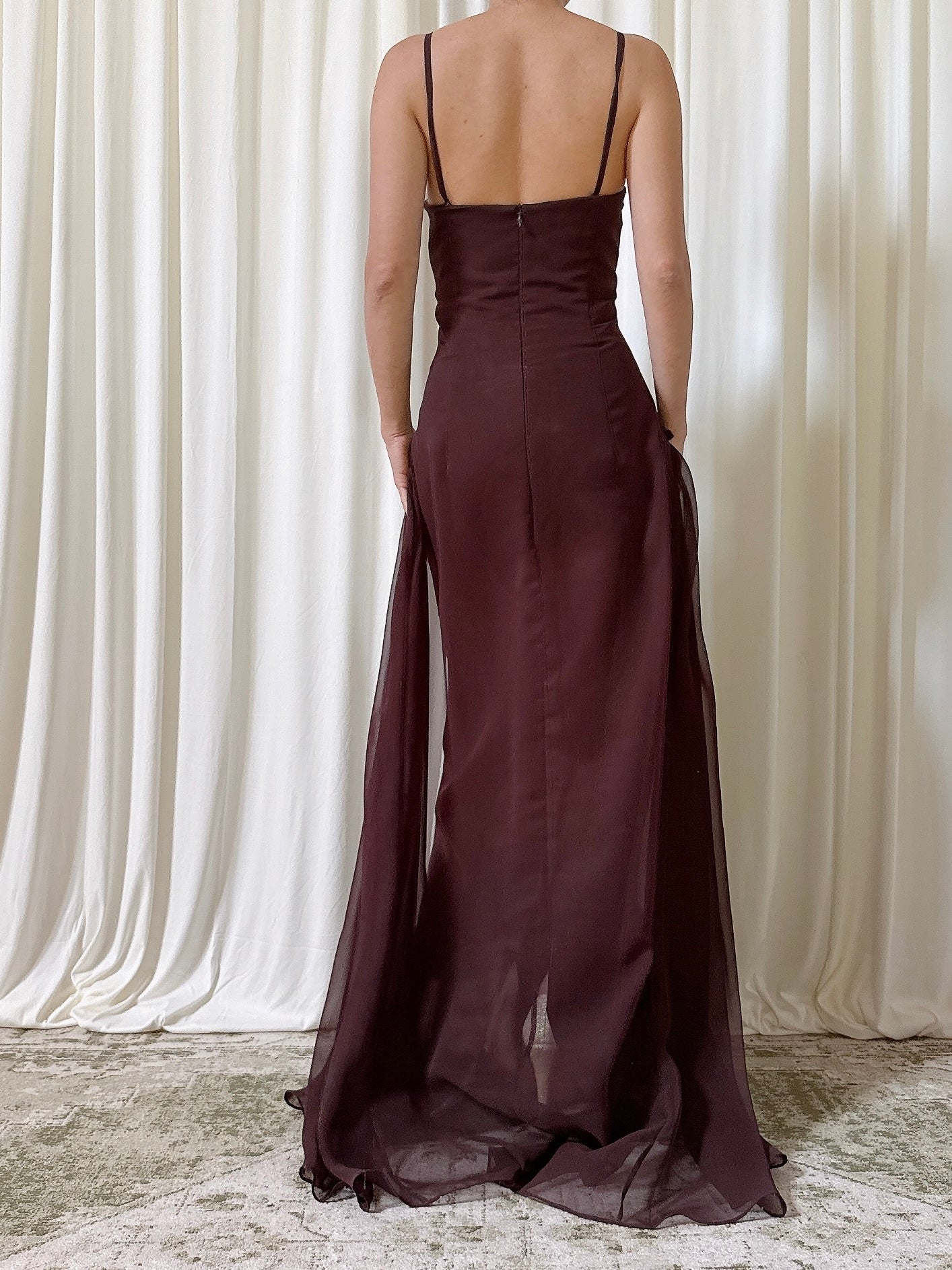 Vintage Atmosphere Chocolate Chiffon Gown - Size 6
