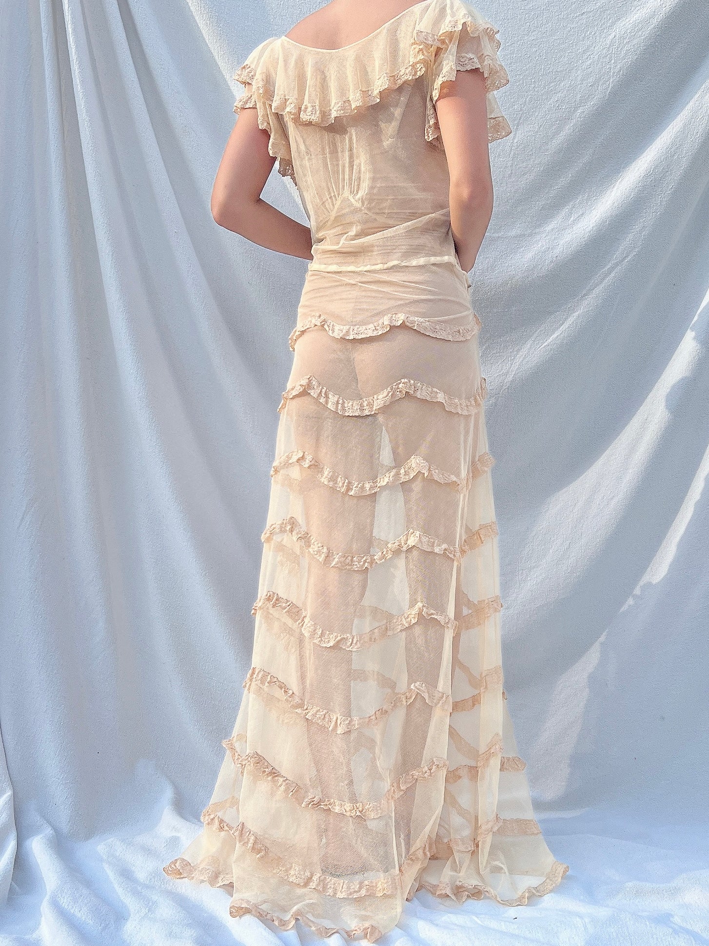 1930s Reversible Peach Ribbon Gown - XS