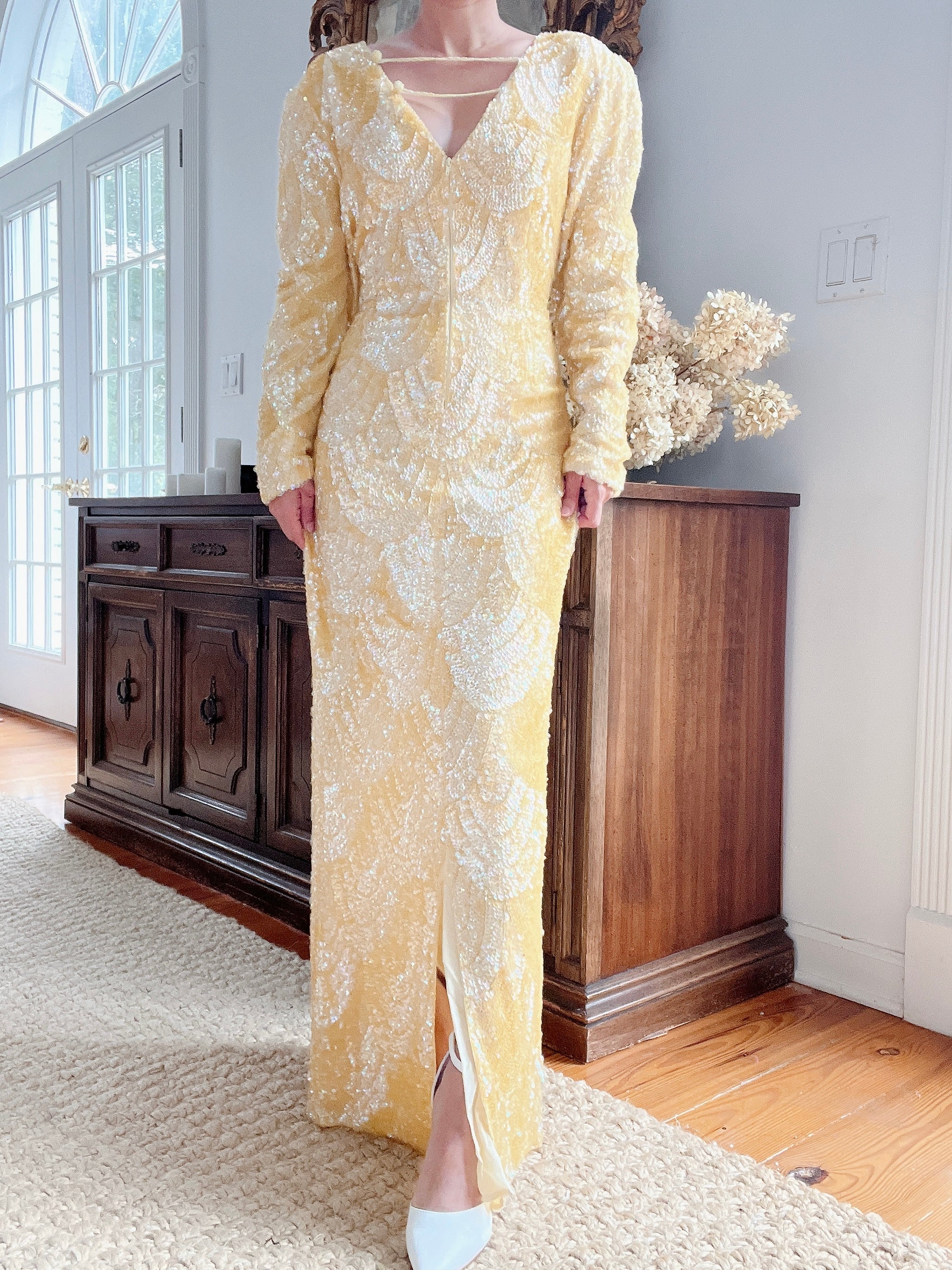 Vintage Yellow Sequins Gown - M/L