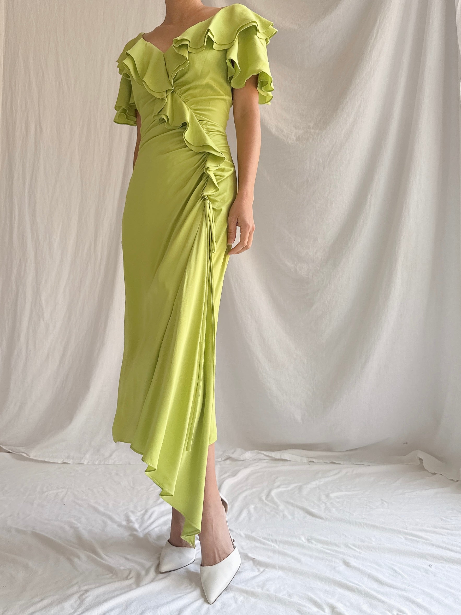 Vintage Chartreuse Belleville Sassoon  Silk Draped Dress - S