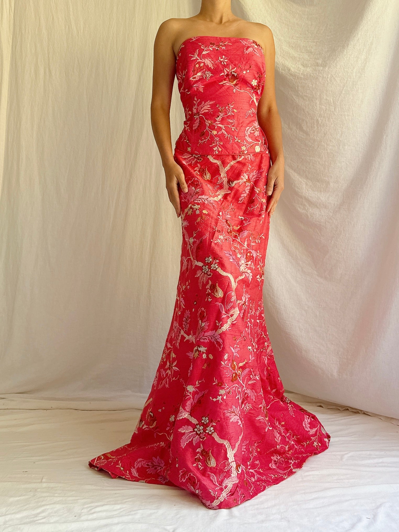 Paul Vasseur Magenta Silk Embroidered 2 Piece Set - FR48/US14