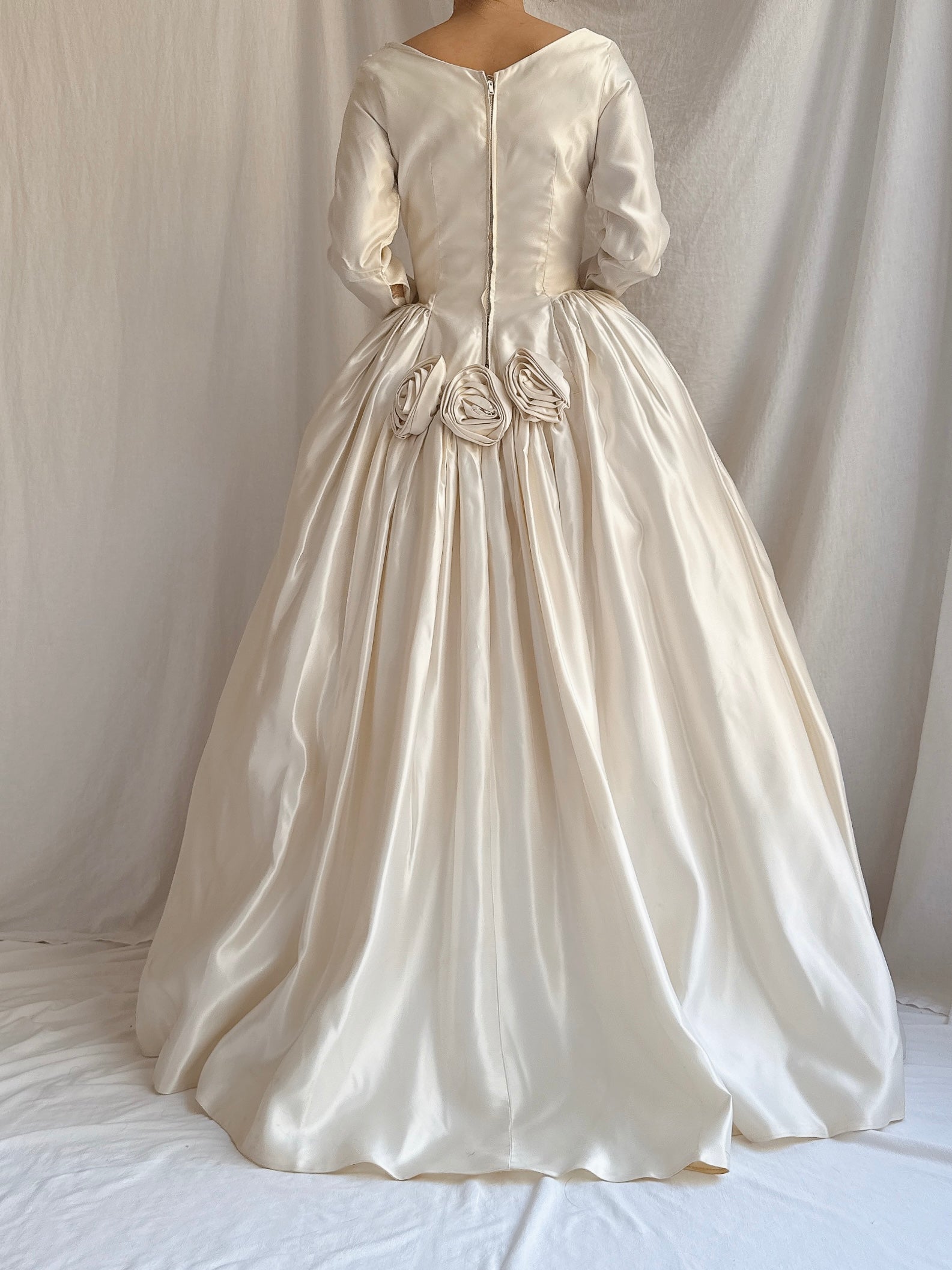 1950s Satin Long Sleeve Gown - XS