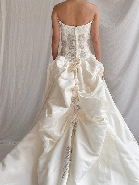 Vintage Bustier Basque Waist Ruched Gown - M | G O S S A M E R