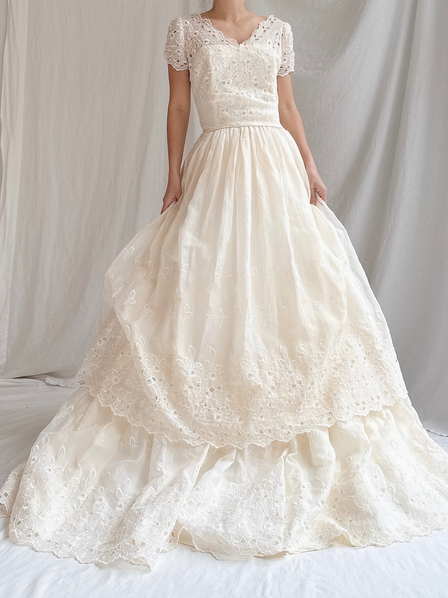 1950s Embroidered Organdy Dress - XS