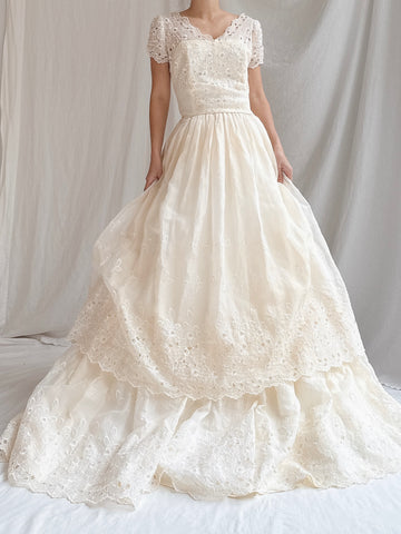 1950s Embroidered Organdy Dress - XS