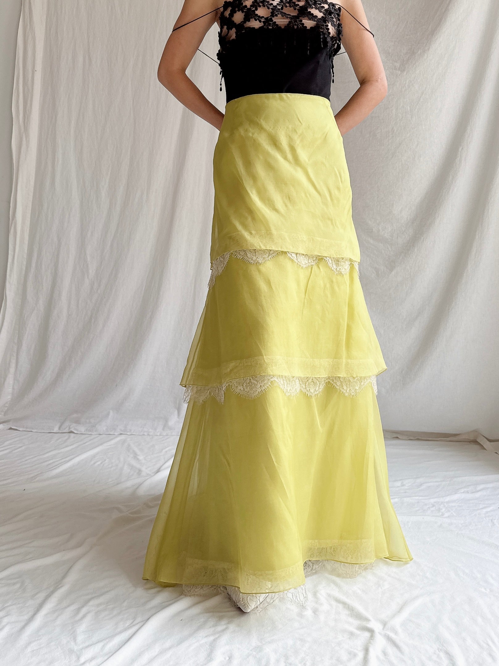 Vintage Maria Coca Silk Organza Tiered Skirt - L/US 14