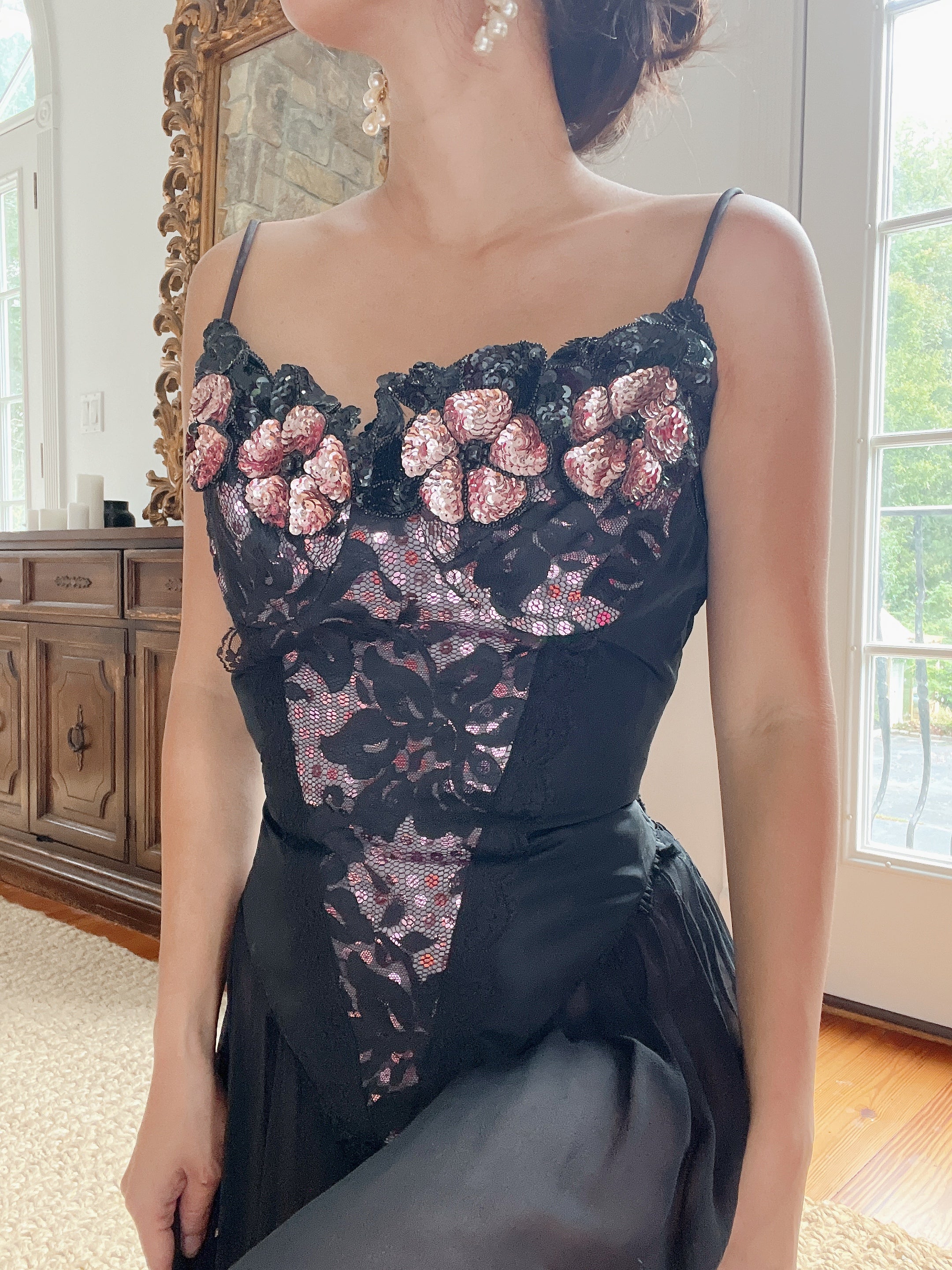 Vintage Black Sequin Bustier - XS