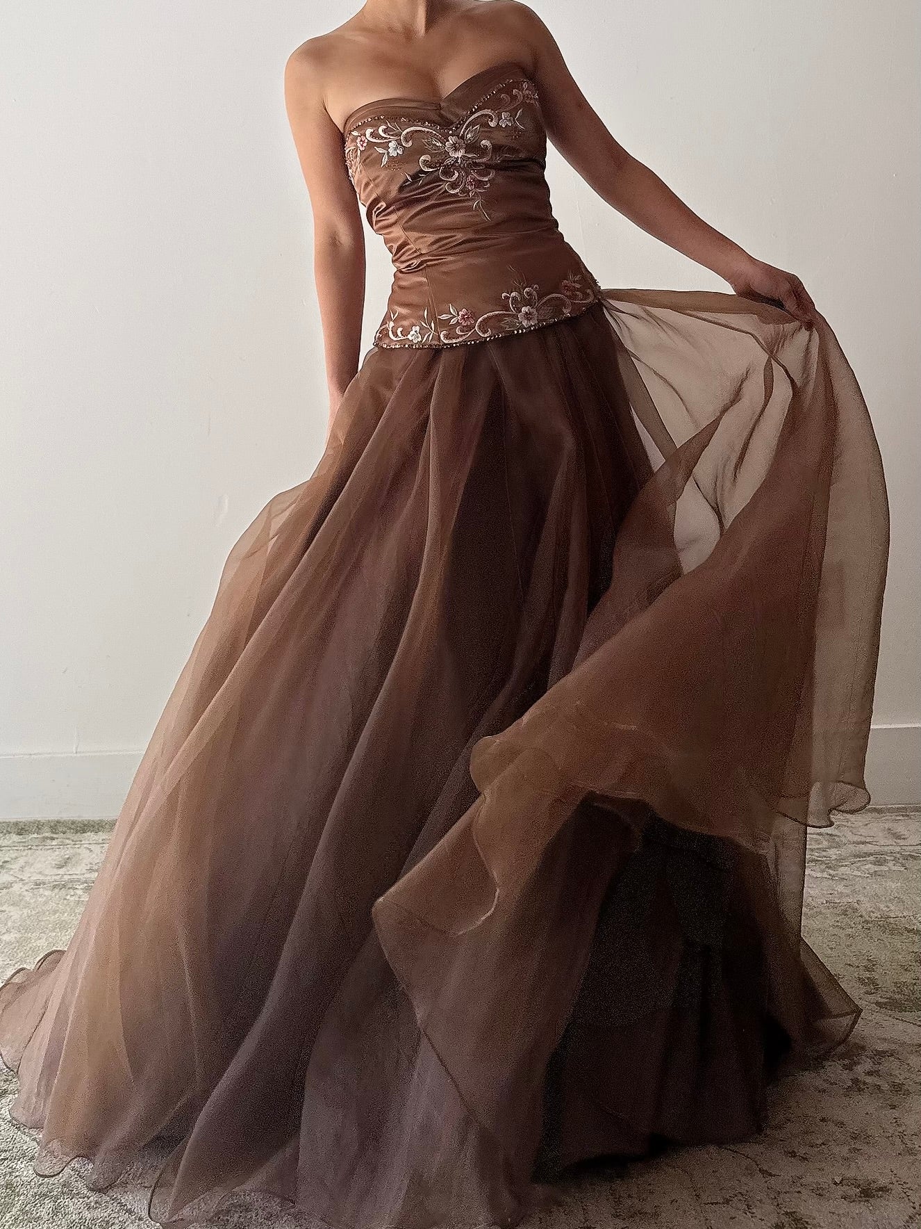 Vintage Futura Brown Embroidered Dress - L