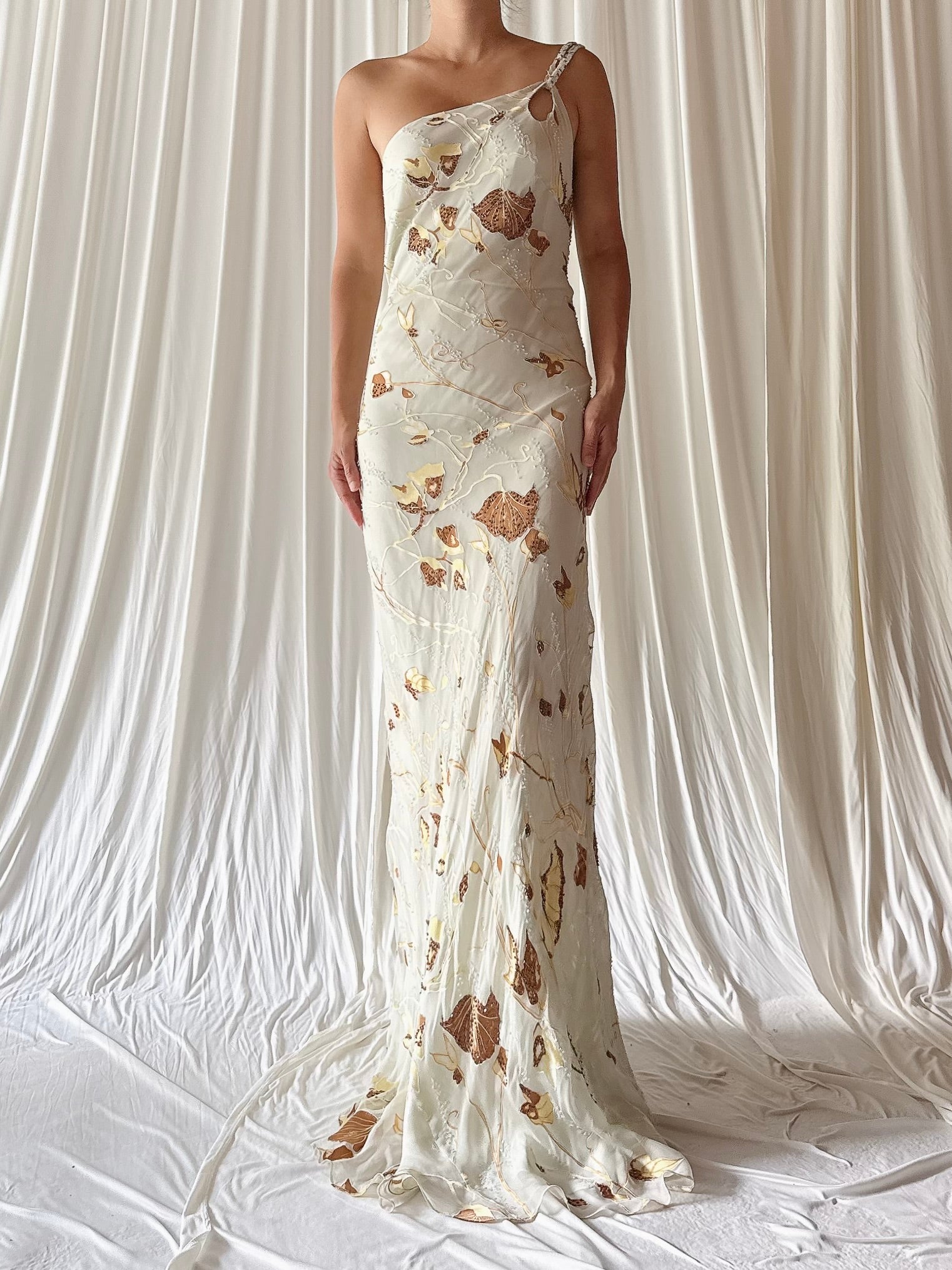 Vintage Seafoam Bias Cut Silk Beaded Dress - US 10