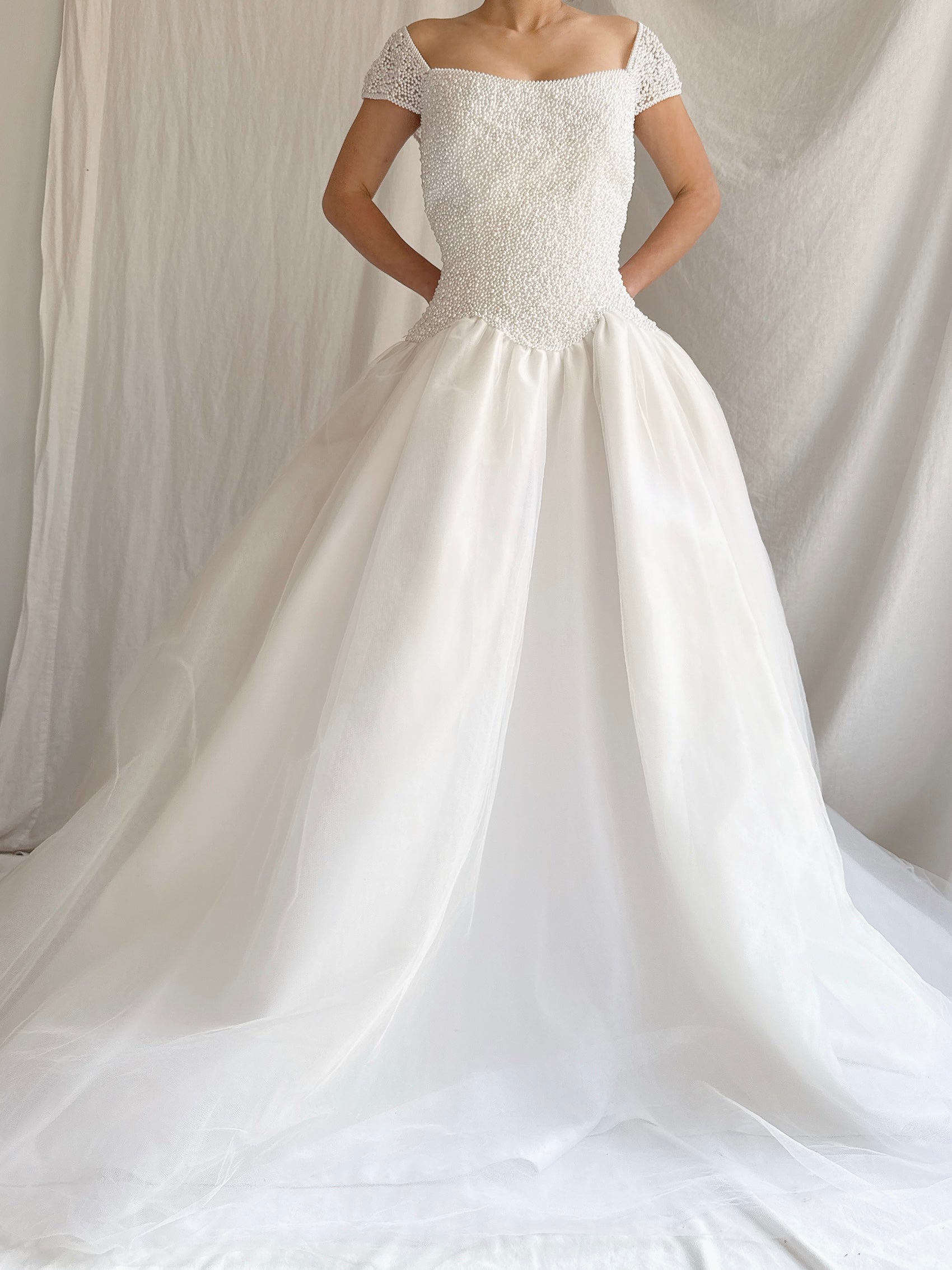 Vintage Pearl and Tulle Beaded Gown - M | G O S S A M E R Vintage Pearl and Tulle Beaded Gown - M | G O S S A M E R
