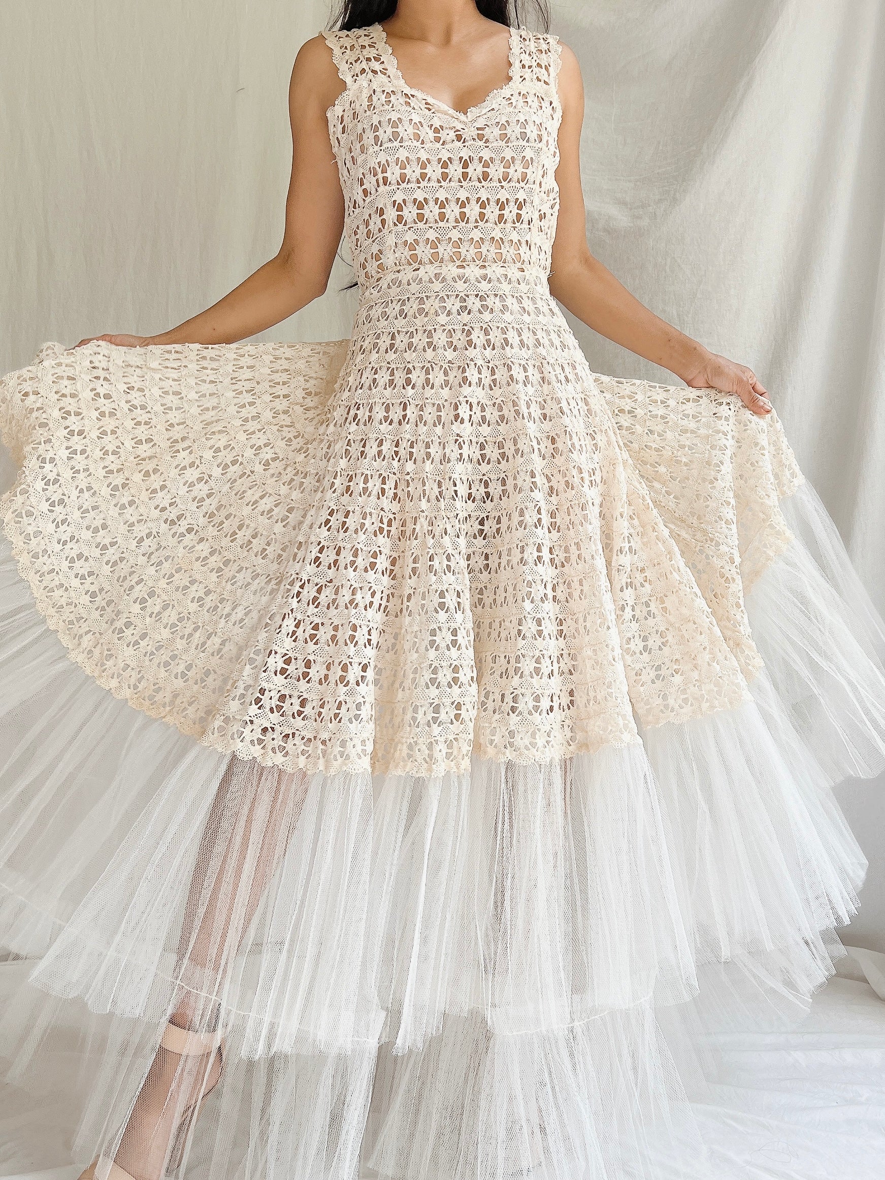 1950s Crochet Tulle Dress - XS/S