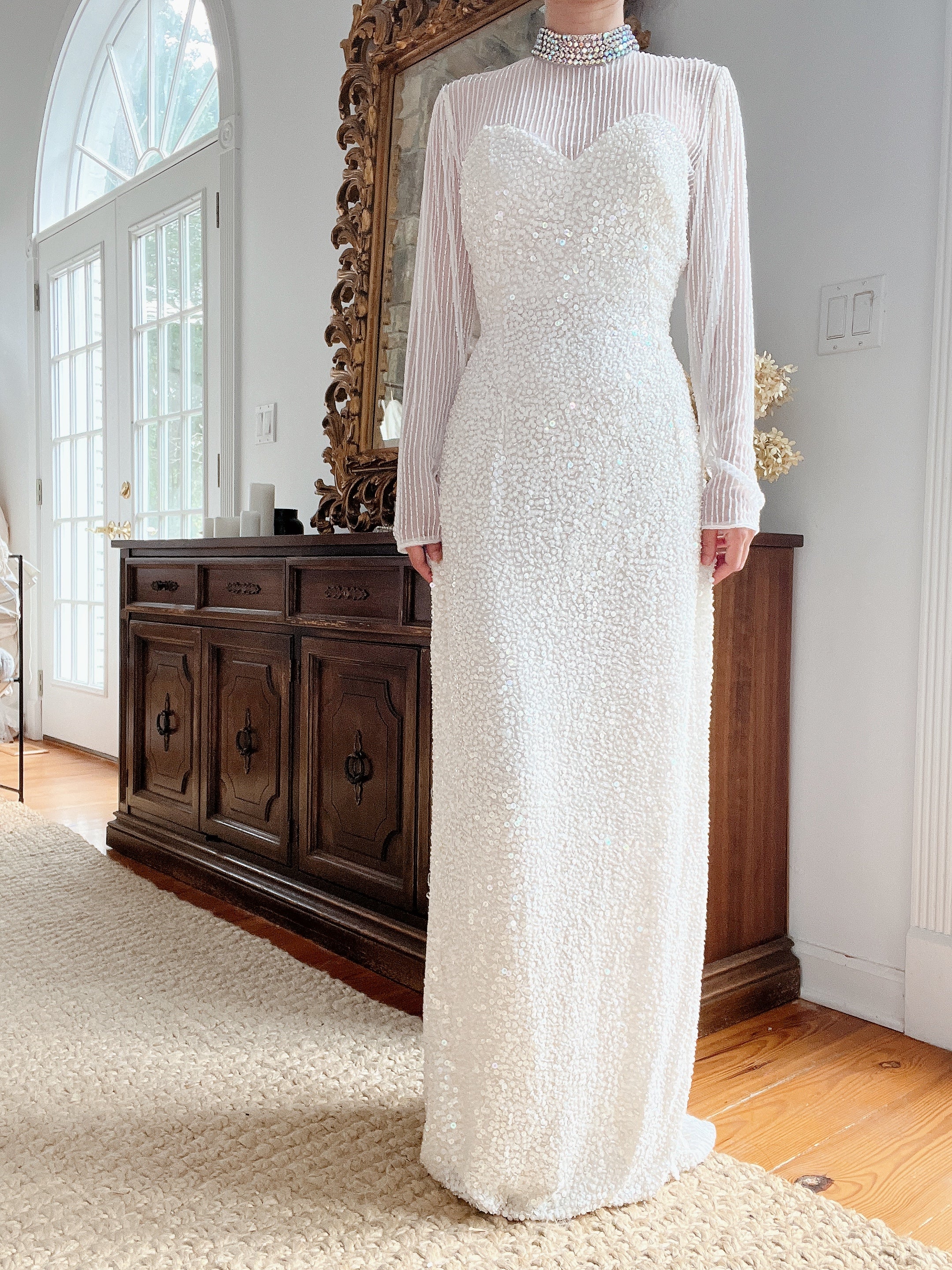 1990s Ivory Silk Beaded Dress - M