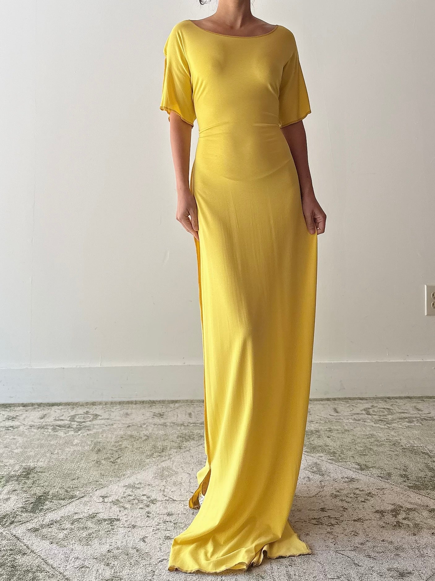 Vintage Benoit F. Yellow Stretchable T-Shirt Dress - M